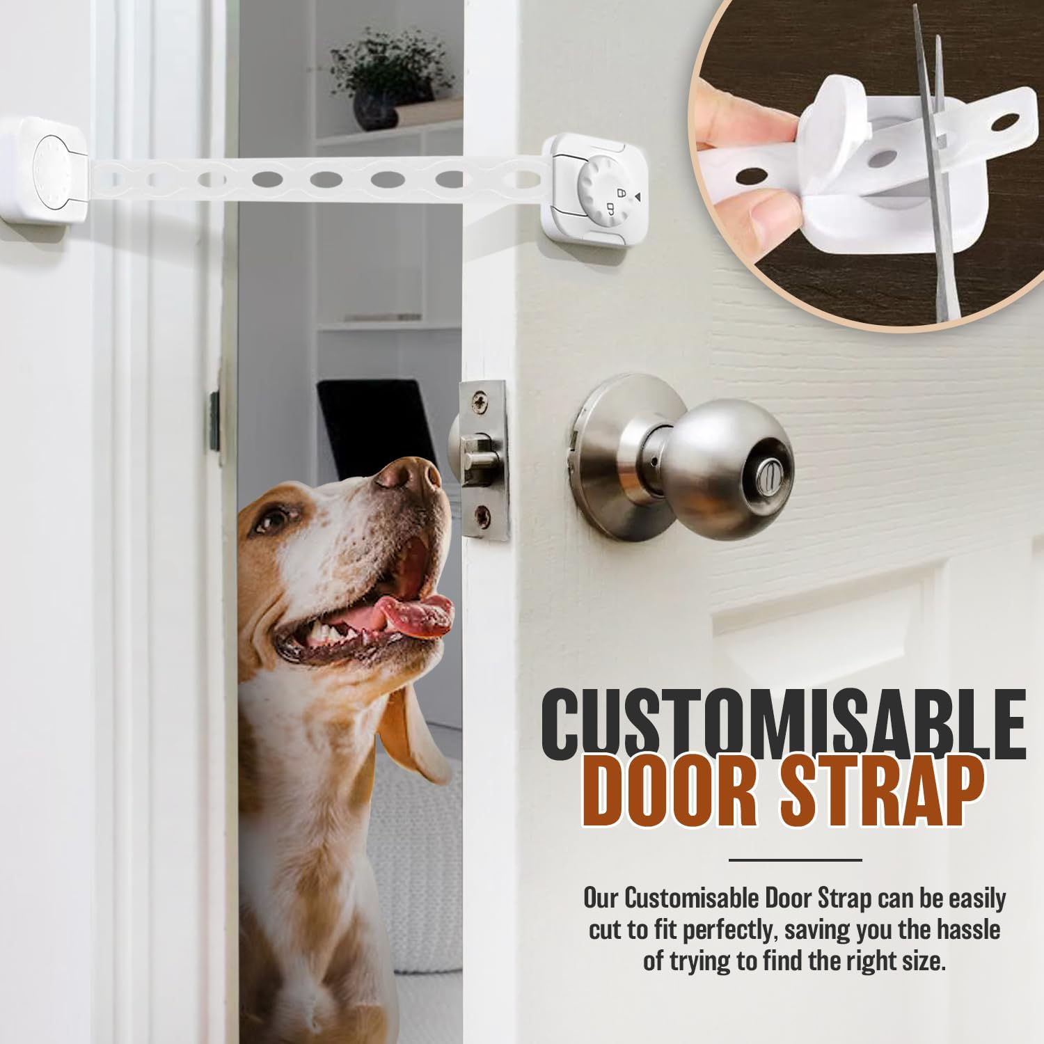 Cat Dog Door Holder Latch - Alternative to Keep Dogs Out of Litter Boxes and Food Adjustable Size Strap Economical Pet Gate and Interior Cat Door Stopper to Keep Dog Out of Litter Boxes and Food image number 1