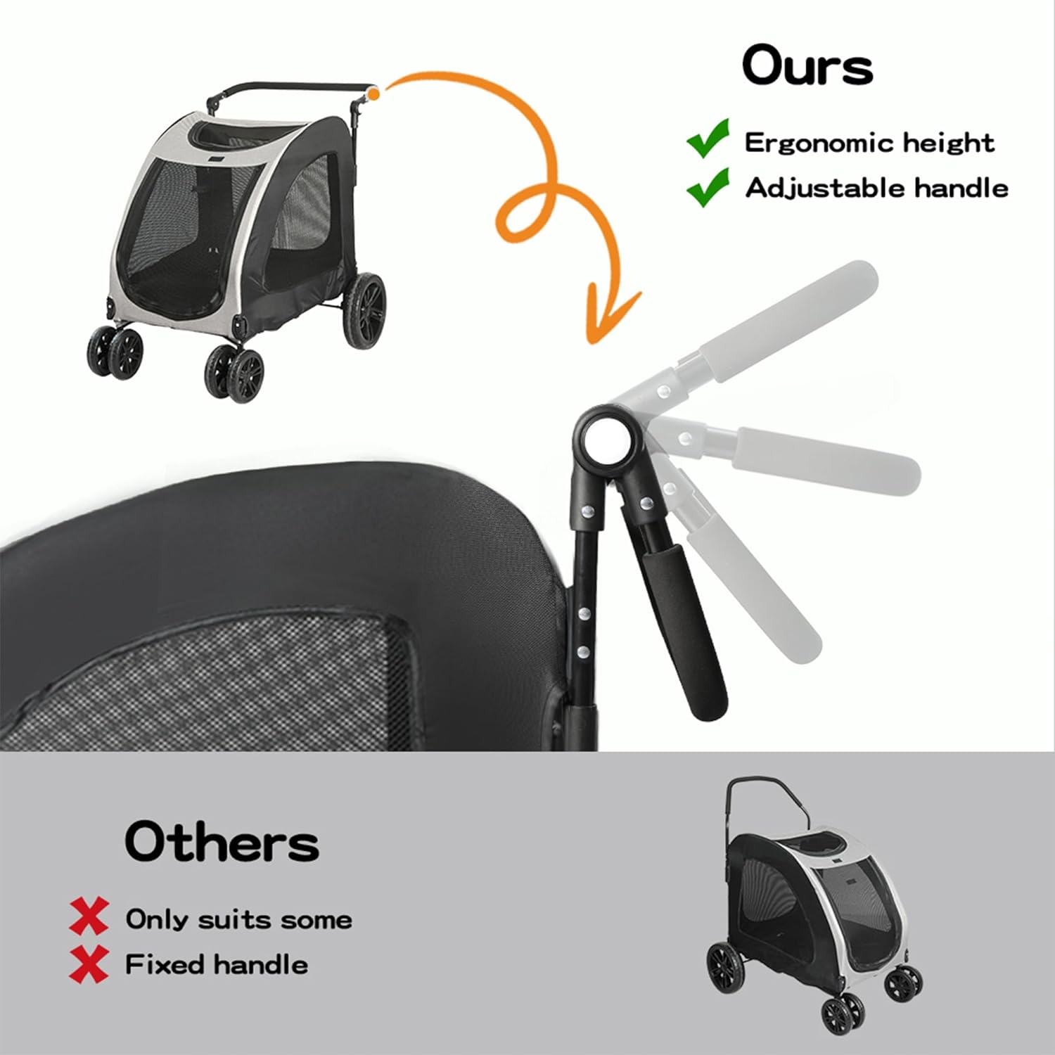Pawz Pet Stroller &ndash; Dog Pram, Cat Carrier, Travel, Foldable, Strollers, 4 Wheels, 50Kg Large Capacity, Black and Grey image number 1