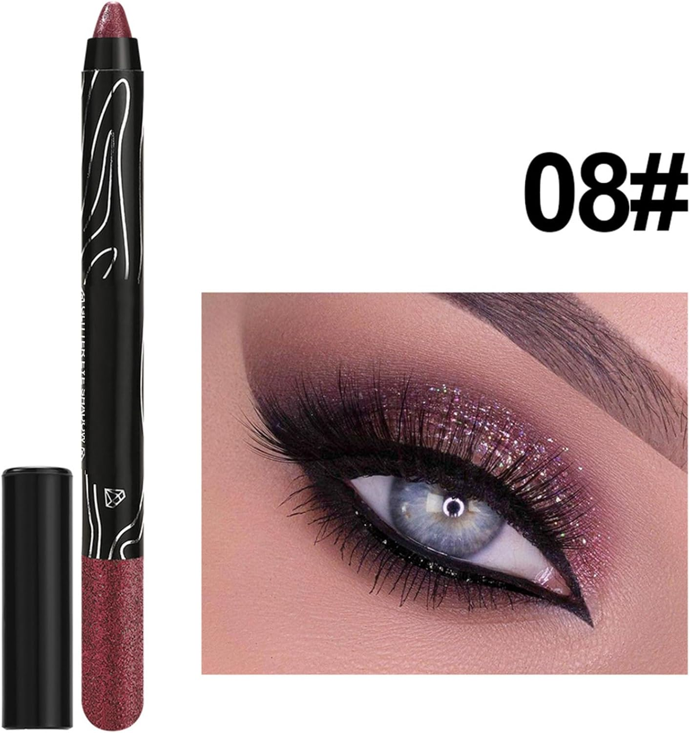 Hedmy Creamy Glitter Eyeshadow Stick Waterproof Pearl Shimmer Makeup Long Lasting Glide on Pen for Parties and Weddings Burgundy One Size