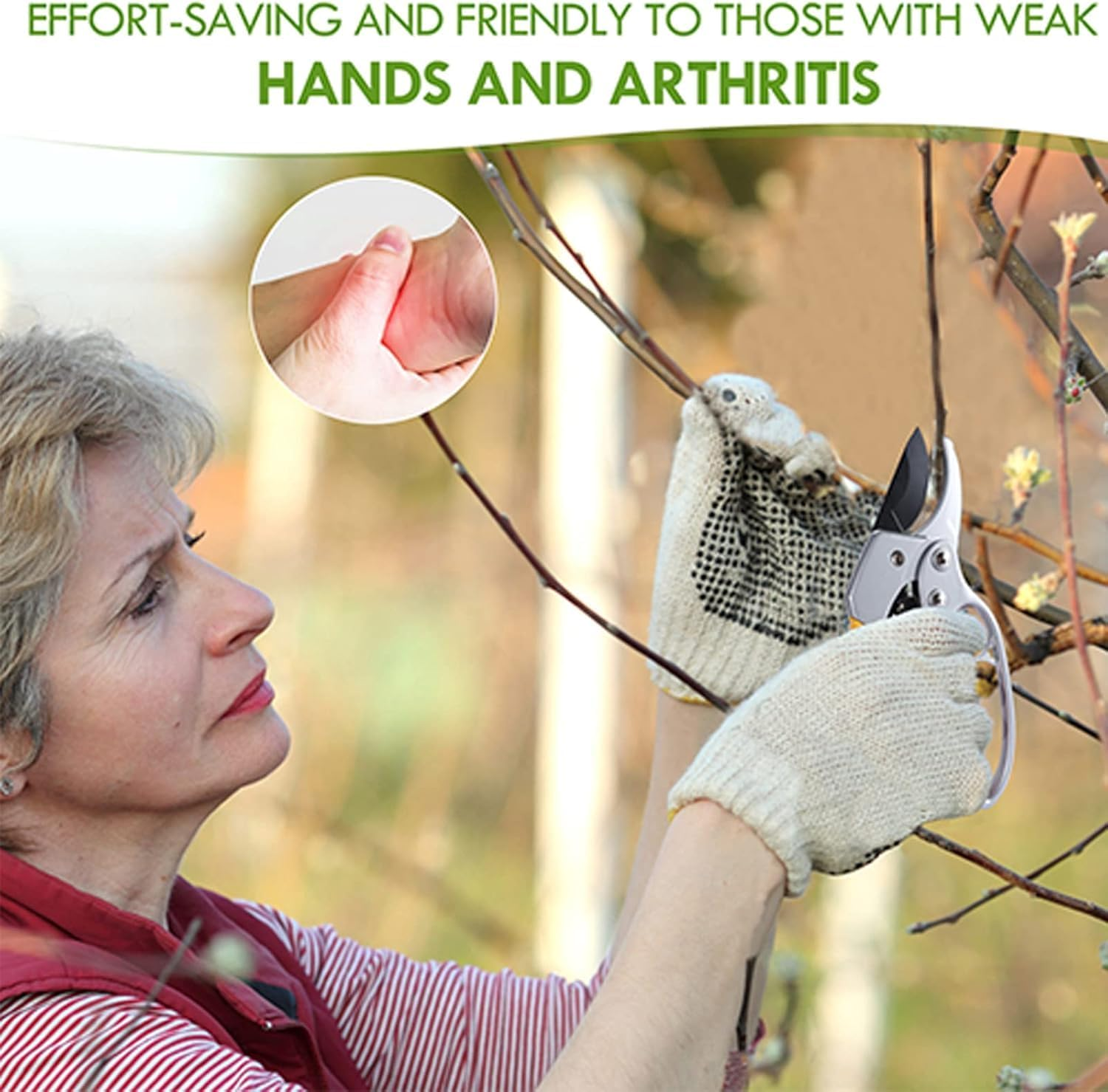 Oriver Arthritis Friendly Pruning Shears - 1 Inch Cut Capacity Garden Clippers for Weak Hands, Ergonomic Snips with Rust Resistant High Carbon Steel (Australian Garden Tools) image number 6