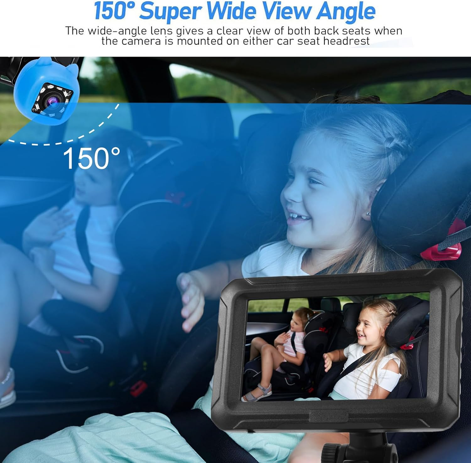 Asixxsix Baby Car Camera HD 1080P, Baby Car Mirror with Camera, USB Plug, 4.3" HD Night Vision Function and 360&deg; Rotation Plug, Facing Car Baby Monitor for Infants Kids Pets