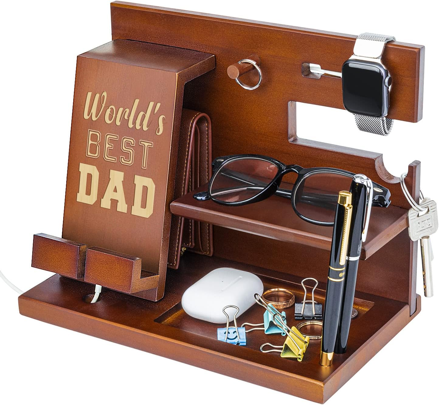 Awofer Wooden Dad Docking Station Personalized Best Dad Gifts from Son Daughter Dads Birthday Ideas for Dad Bonus Dad Who Wants Nothing