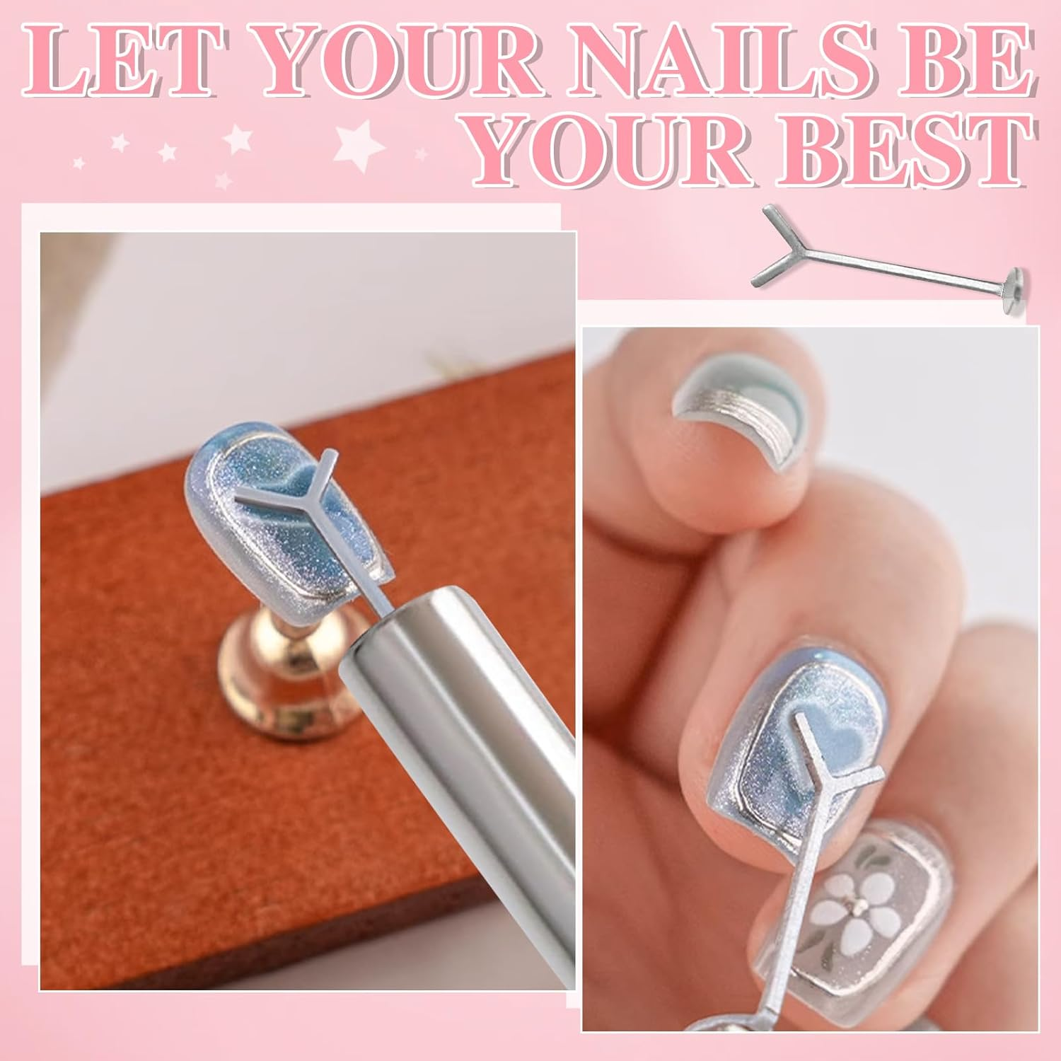 Y-Shaped Cat Eye Magnet for Heart Nail Design, Professional 2-In-1 Set with Metal Guide Plate, Compatible with All Magnetic Nail Polishes, Salon Quality for DIY Manicure at Home (*1) image number 5