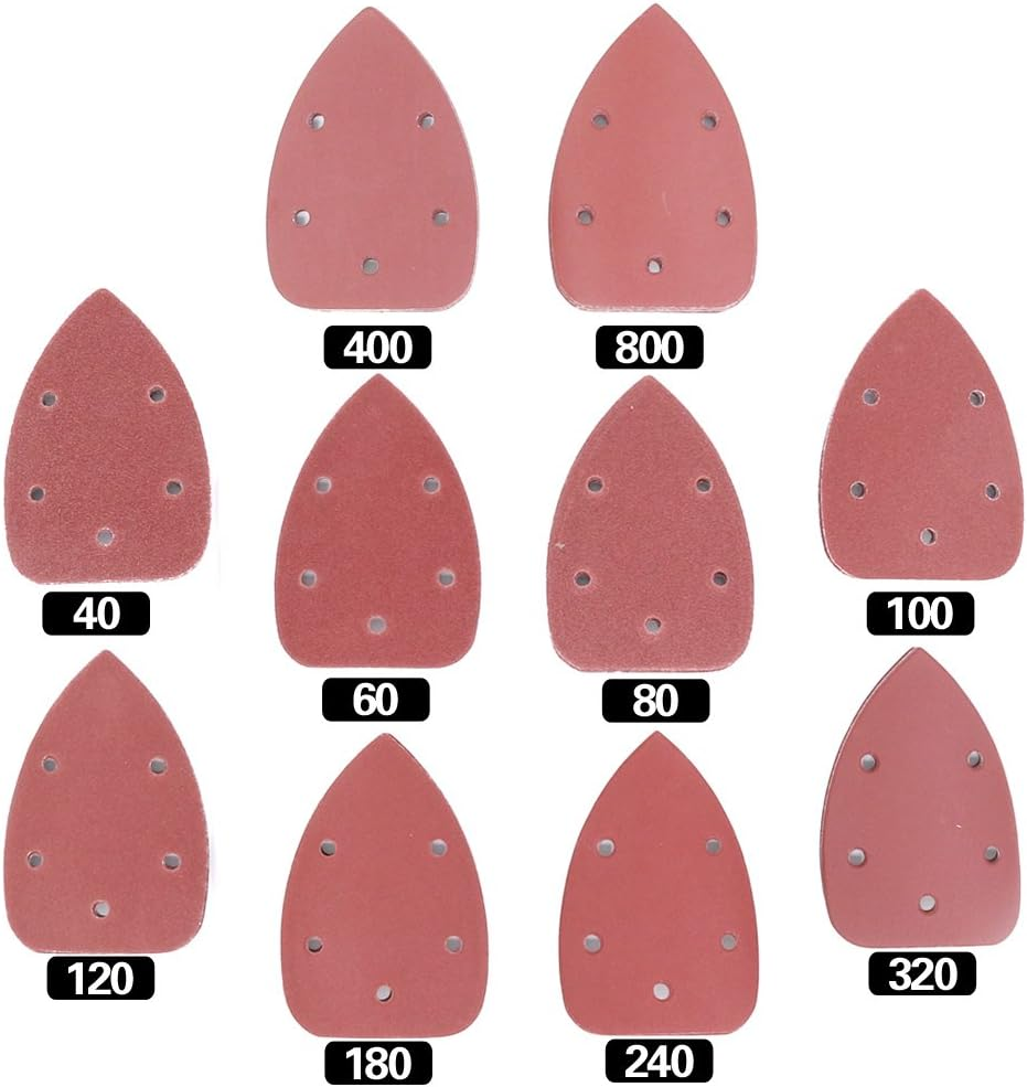Swpeet 60 Pcs Mouse Detail Sander 10 Sizes Sanding Discs Sandpaper Hook and Loop Pads for Mouse Sander Grits Sanding Sheets 10 Sizes - 40/60 / 80/100 / 120/180 / 240/320 / 400/800 Grits image number 2