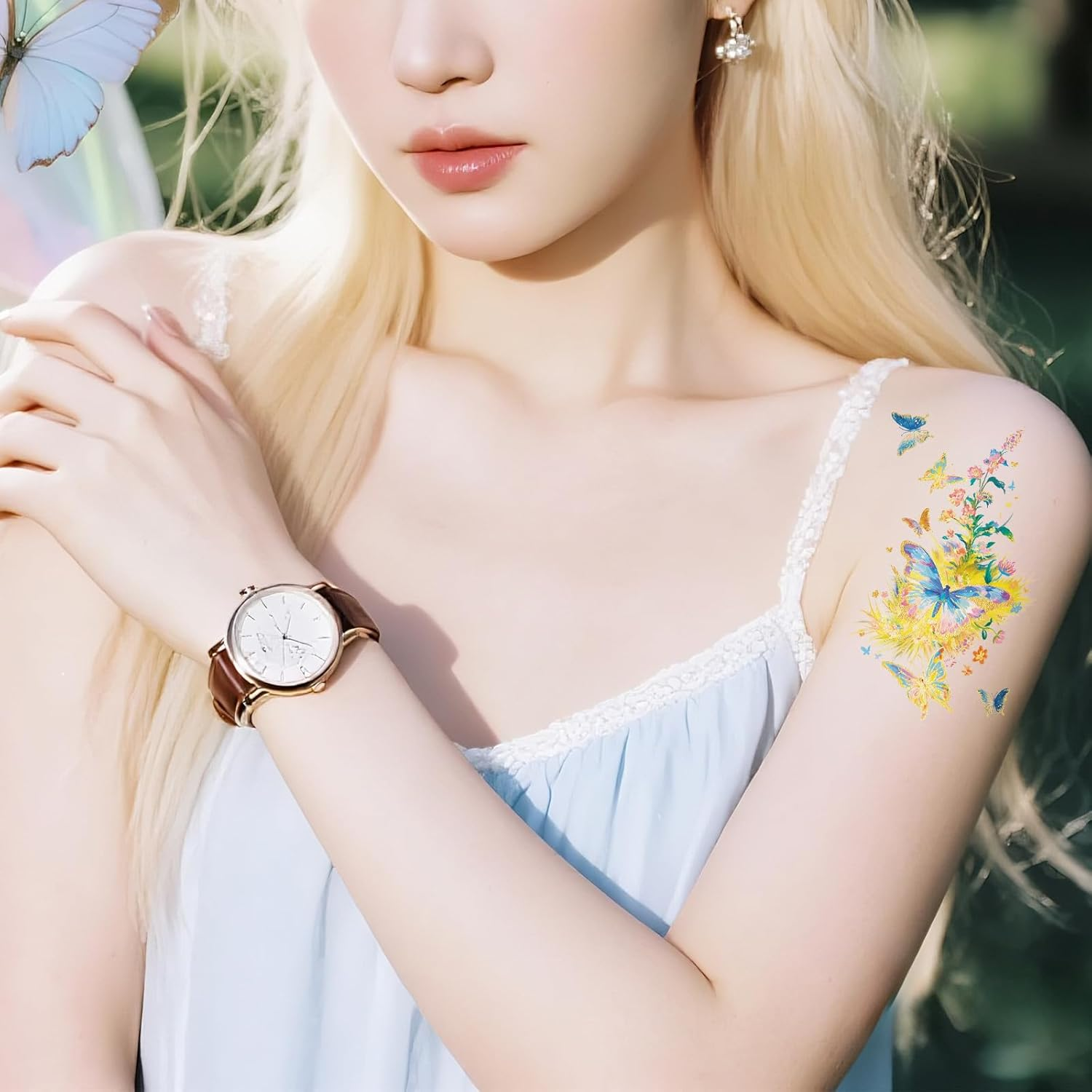 Palumma 8 Premium 3D Butterfly Temporary Tattoos Realistic Watercolor Body Art for Party Wedding Festival Decor image number 1