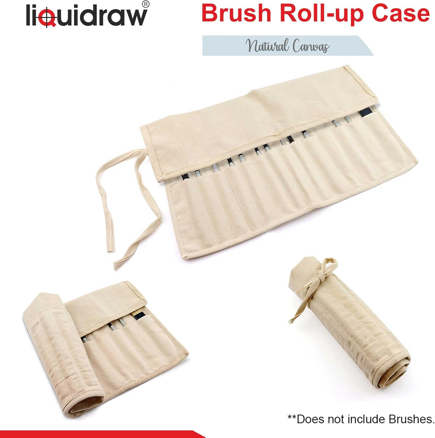 Liquidraw Paint Brush Holder Roll up Brush Bag 30 Pocket Case Storage Pouch Make up Brush Case - Brown image number 6
