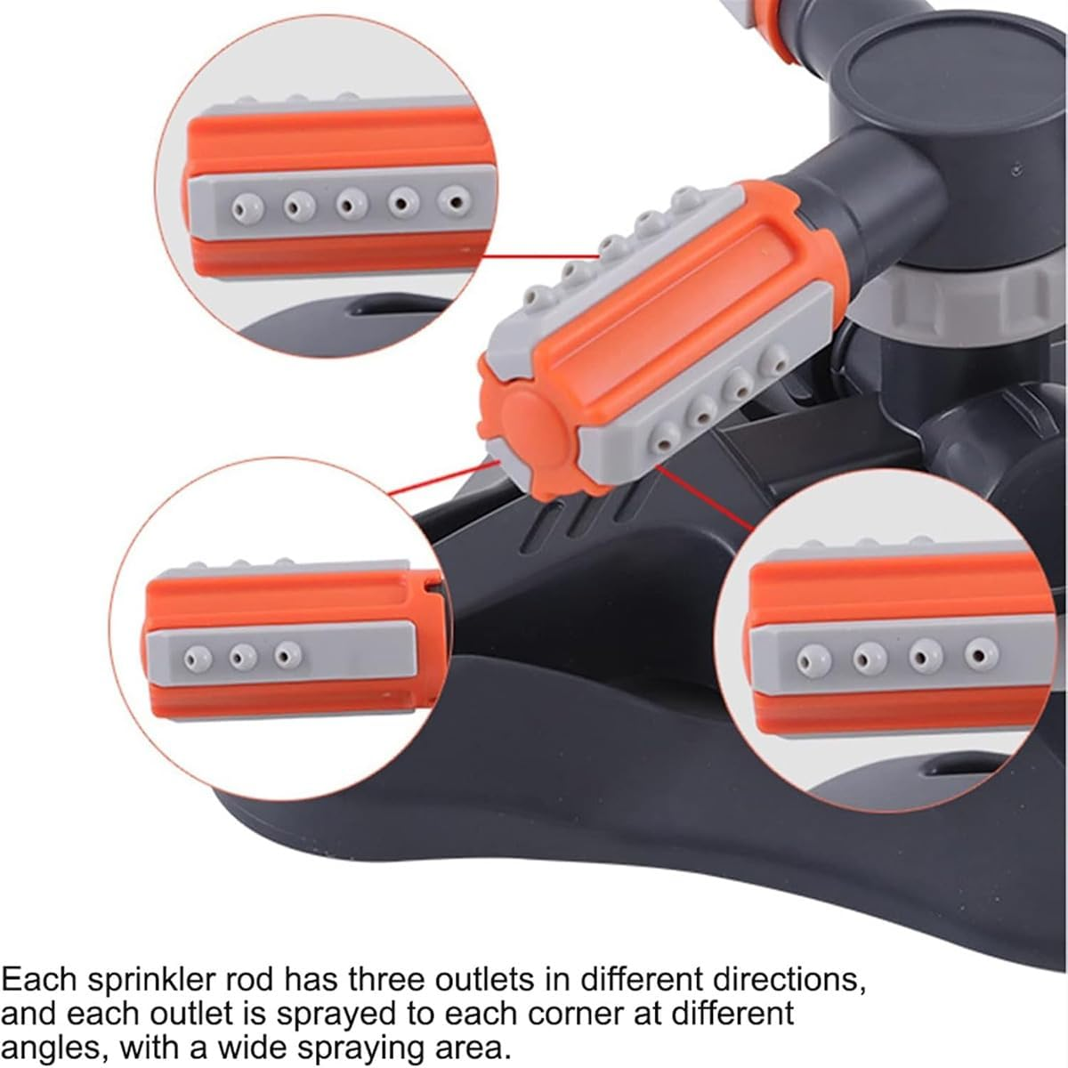 AIMALL 360&deg; Rotating Lawn Sprinkler &ndash; Automatic Garden Water Sprayer with 3-Arm Adjustable Nozzles, 9.84"X3.94" ABS Base for Yard & Irrigation Systems image number 4