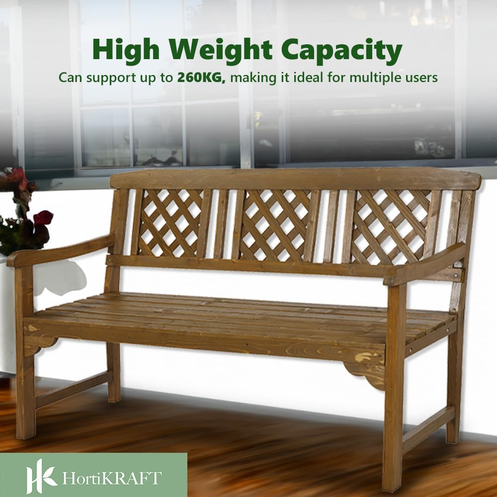 Garden Wood Bench Relax Outdoor Seating Sturdy Lounge Furniture Long Lounger with Lattice Pattern and Armrest for Patio Porch Yard Terrace Balcony Deck 144Cm Length - White image number 5