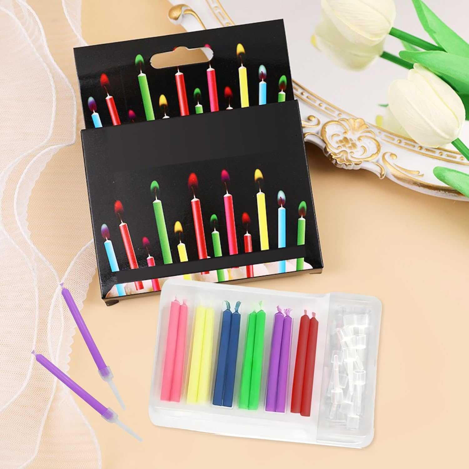 Magic Candle Sticks, Set of 12 Color-Changing Birthday Cake Candles for Parties, Graduations, and Anniversaries (6 Vibrant Colors), Long-Lasting Glow for Memorable Celebrations image number 3