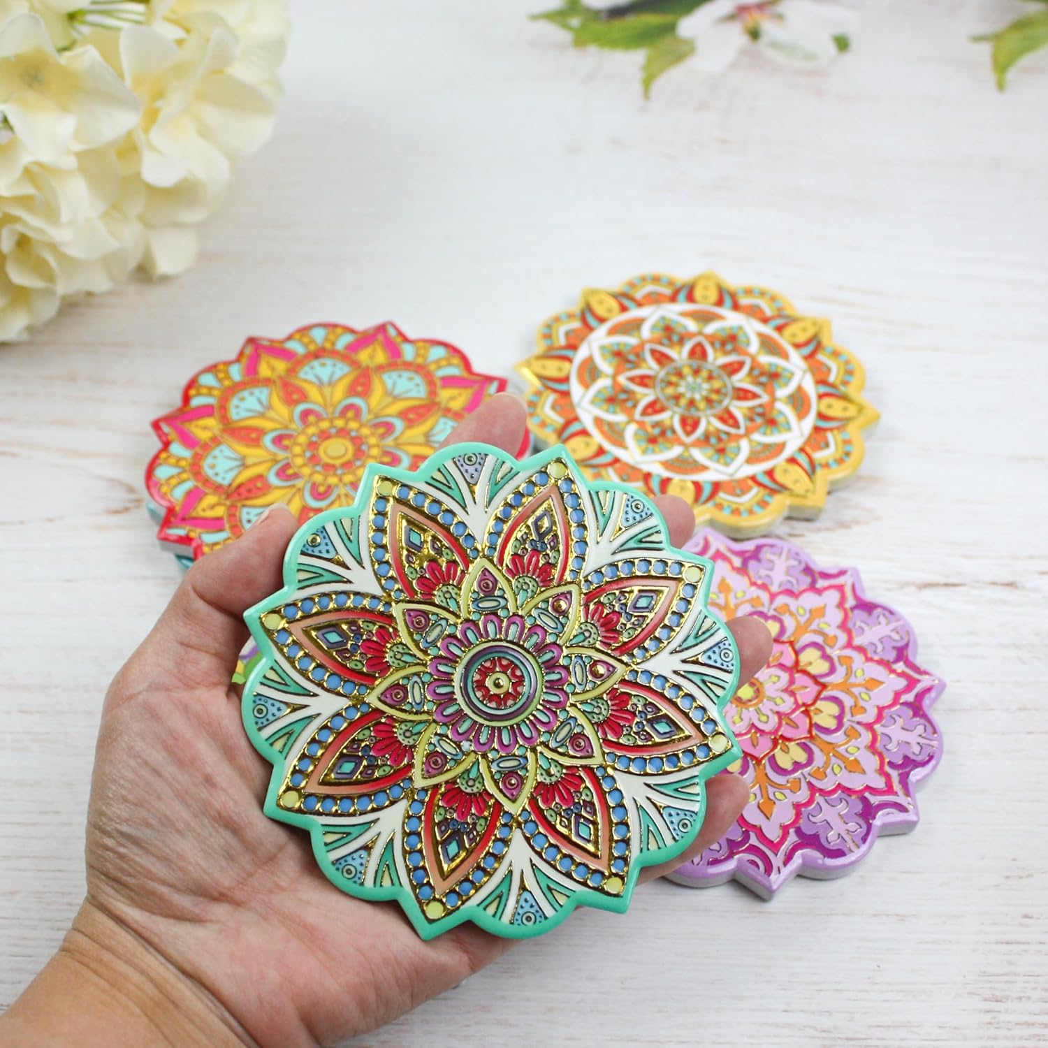 6Pcs Drink Coasters Set- Coasters for Coffee Tables, Bars, Apartments - Perfect for Mugs, Glasses, Cups, and Beer、 (Gold Hot Stamping) - Gold Hot Stamping image number 4