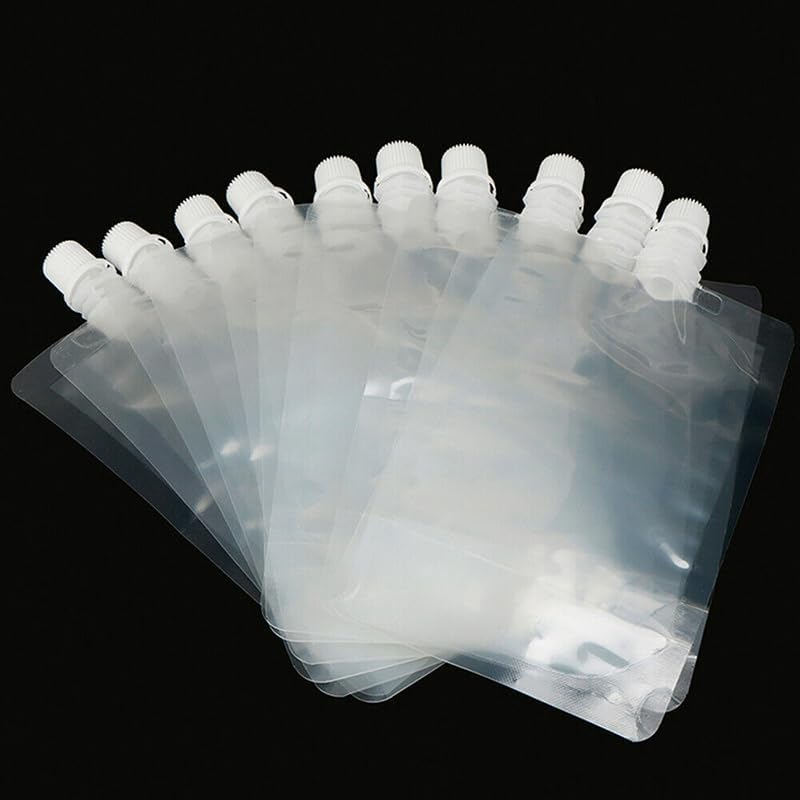 AIMALL 20-Pack Transparent 250ML Plastic Flask Pouches with Spout | Leak-Proof & Durable Beverage Bags with Caps | Ideal for Alcohol, Juices, and Liquids at Events image number 6