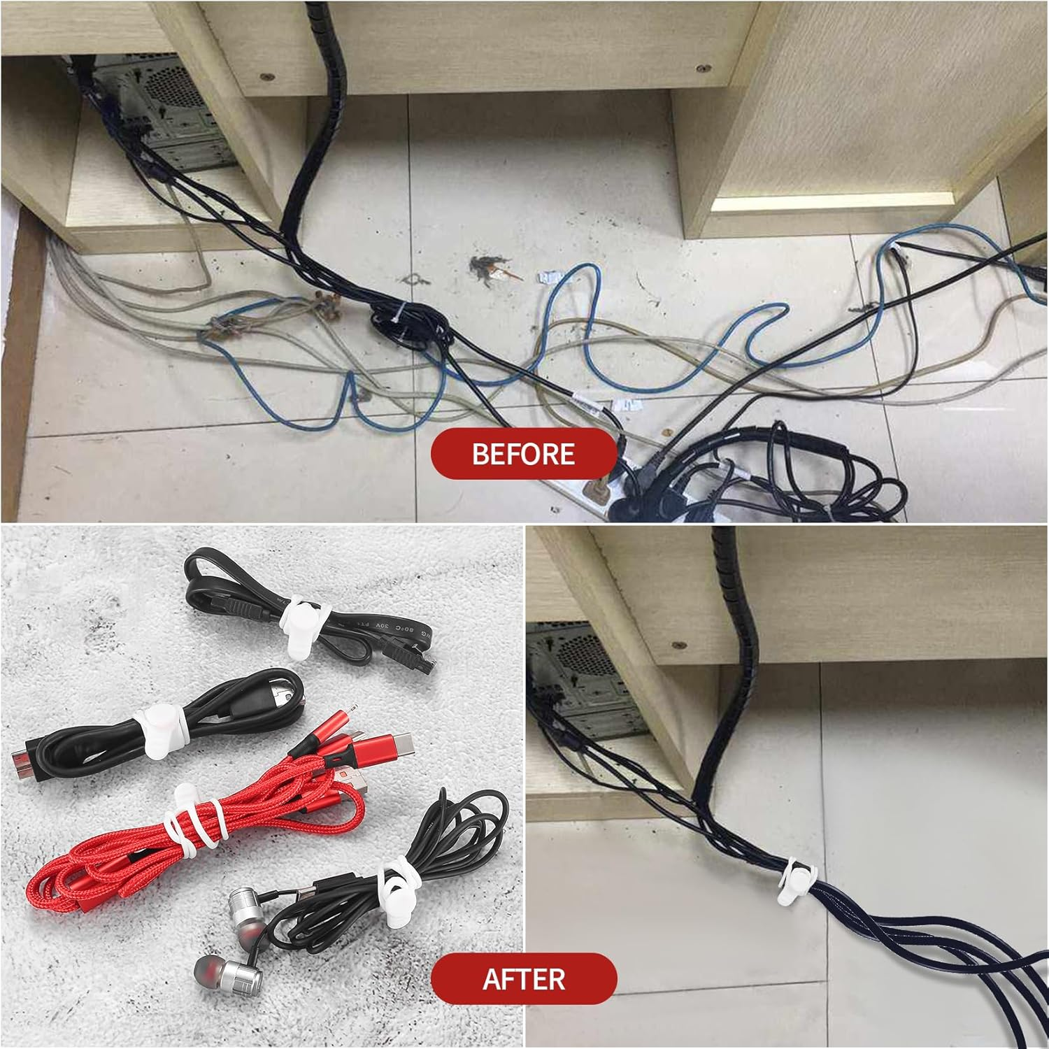 25 Pcs Silicone Cable Ties, Reusable Cable Straps Wire Organizer, Cable Management Cord Organizer for Fastening Earphone Phone Charger Home Office Desk Kitchen Appliances Cable Cords Wires image number 4