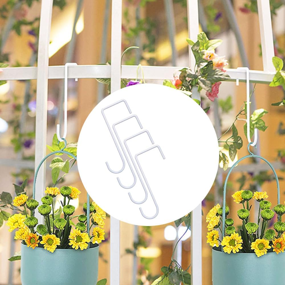 8 Pieces Fence Hooks, Heavy Duty over Door Hooks Stainless Steel Plant Hanger Garden Hanging Brackets Hooks for Hanging Lights, Plants, Planters, Bird Feeders