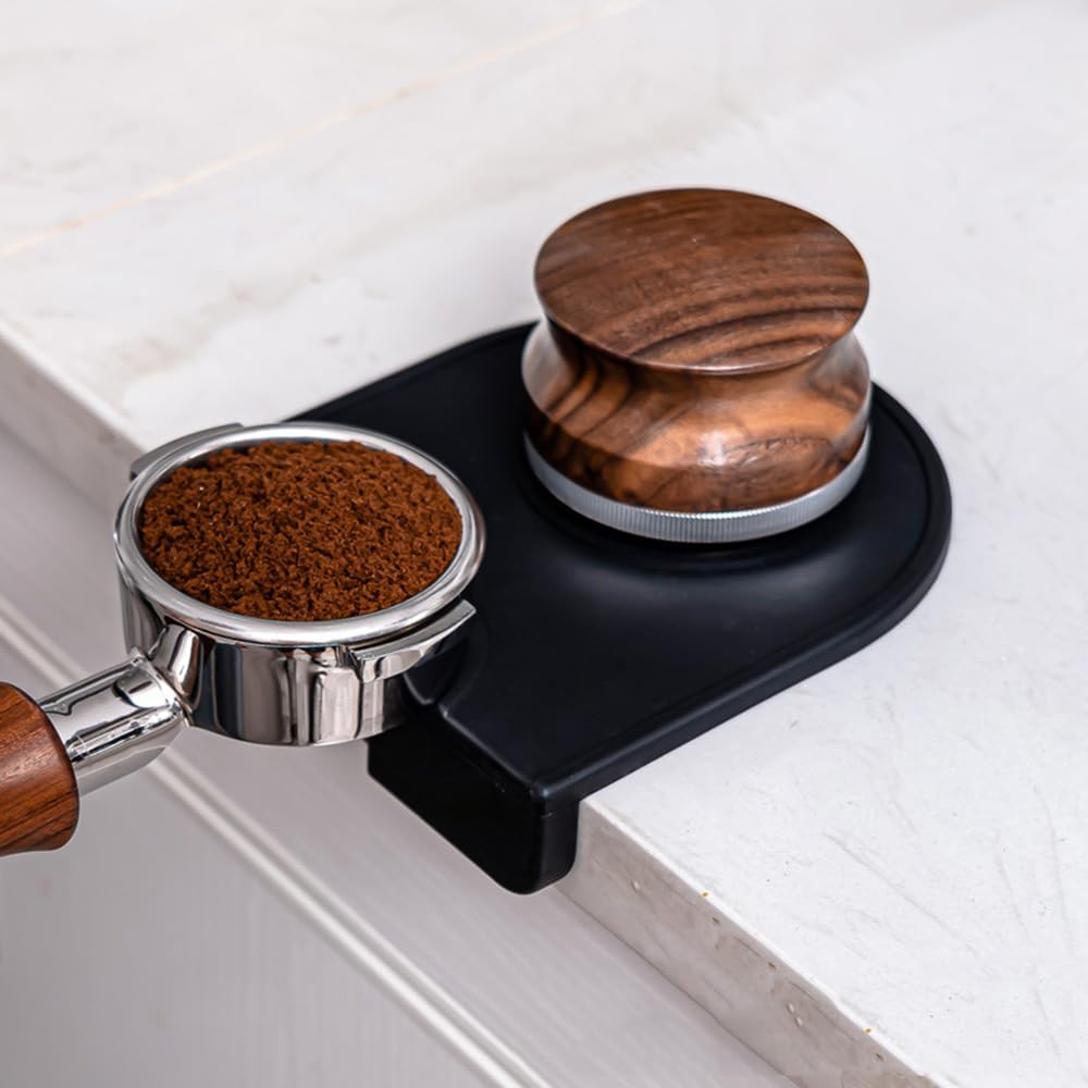 Poemtian Coffee Tamper Mat Holder Pad, Small Silicone Espresso Tamping Mat Black anti Slip Corner Tamping Pad,Anti-Slip Mat Barista Tool Tamp Mat image number 2