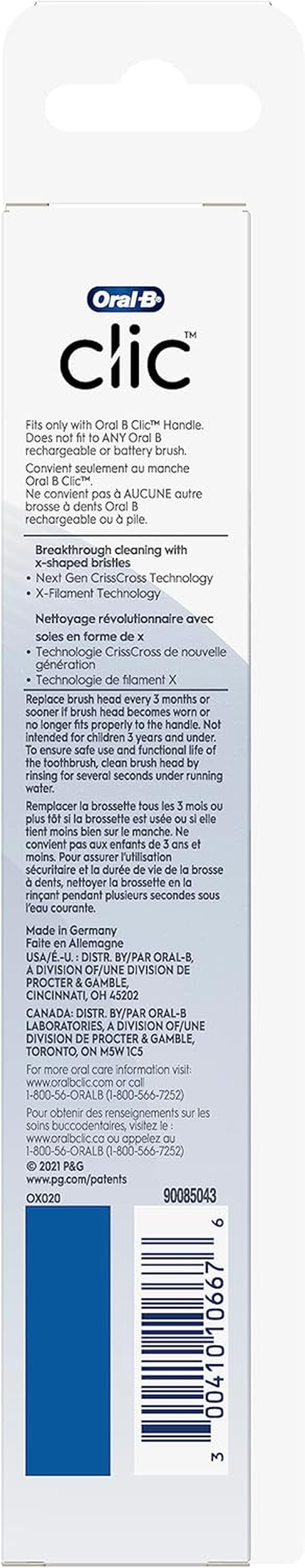 Oral-B Clic Toothbrush Ultimate Clean Replacement Brush Heads, White, 2 Count