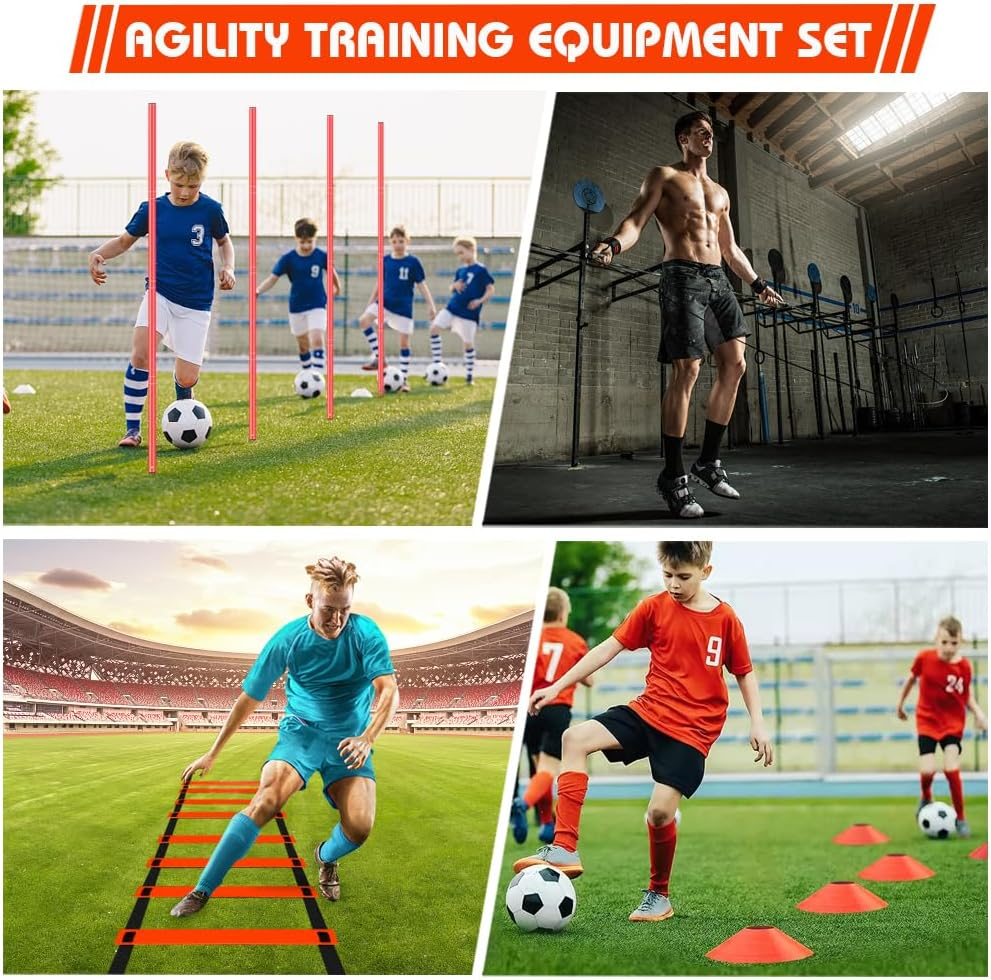 YGORTECH Soccer Agility Training Slalom Poles Set - Includes Poles(Set of 6) Drills,Agility Ladder, 10 Soccer Cones,Jump Rope for Speed Training, Football Training, Basketball&Fitness image number 6
