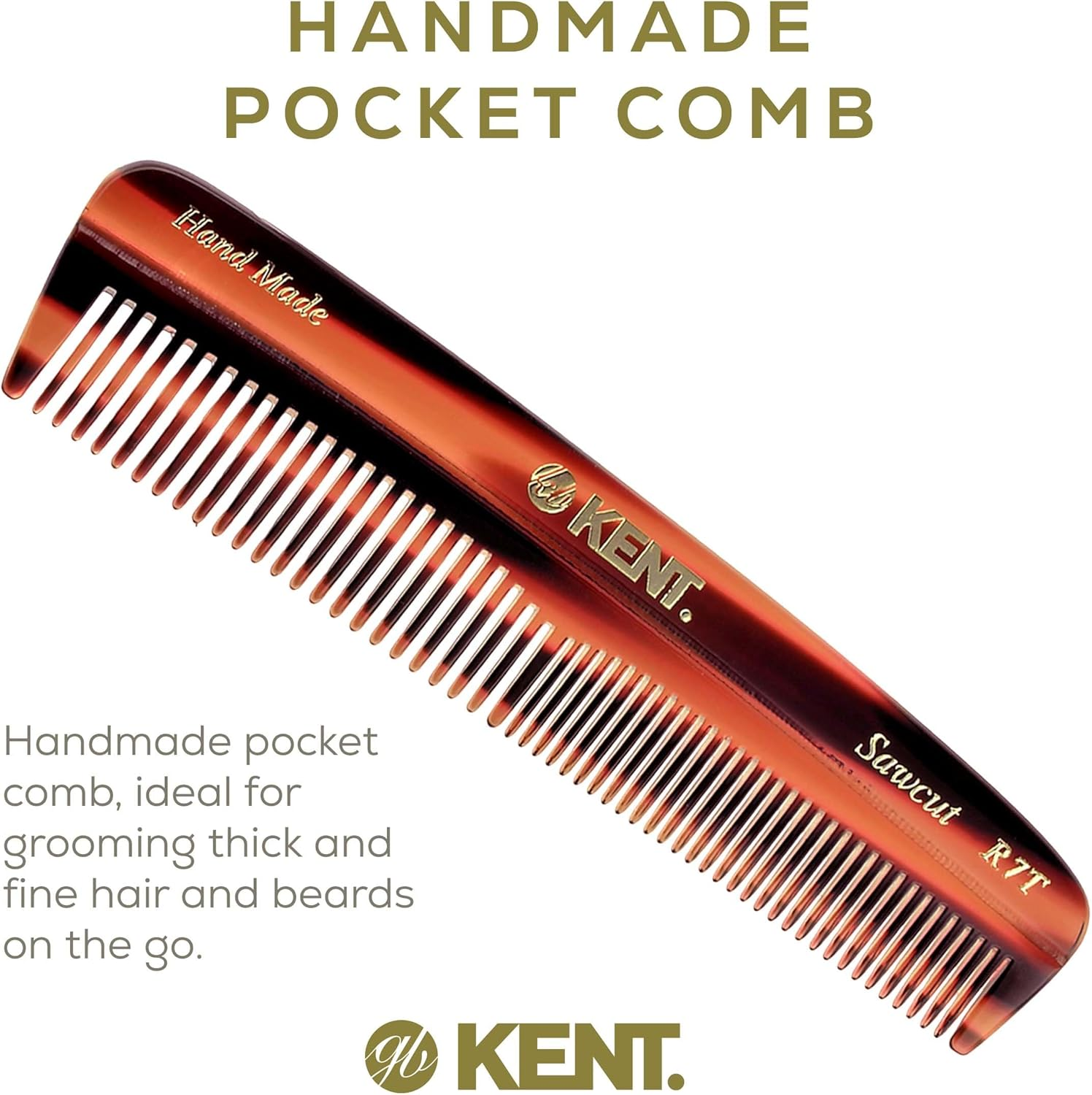 Kent R7T the Apsley Fine Tooth / Wide Tooth Comb for Beard Care and Mustache Comb - Pocket Comb Hair and Beard Comb - Kent Comb for Travel Kit - Hair Combs for Men and Hair Combs for Women Beard Kit