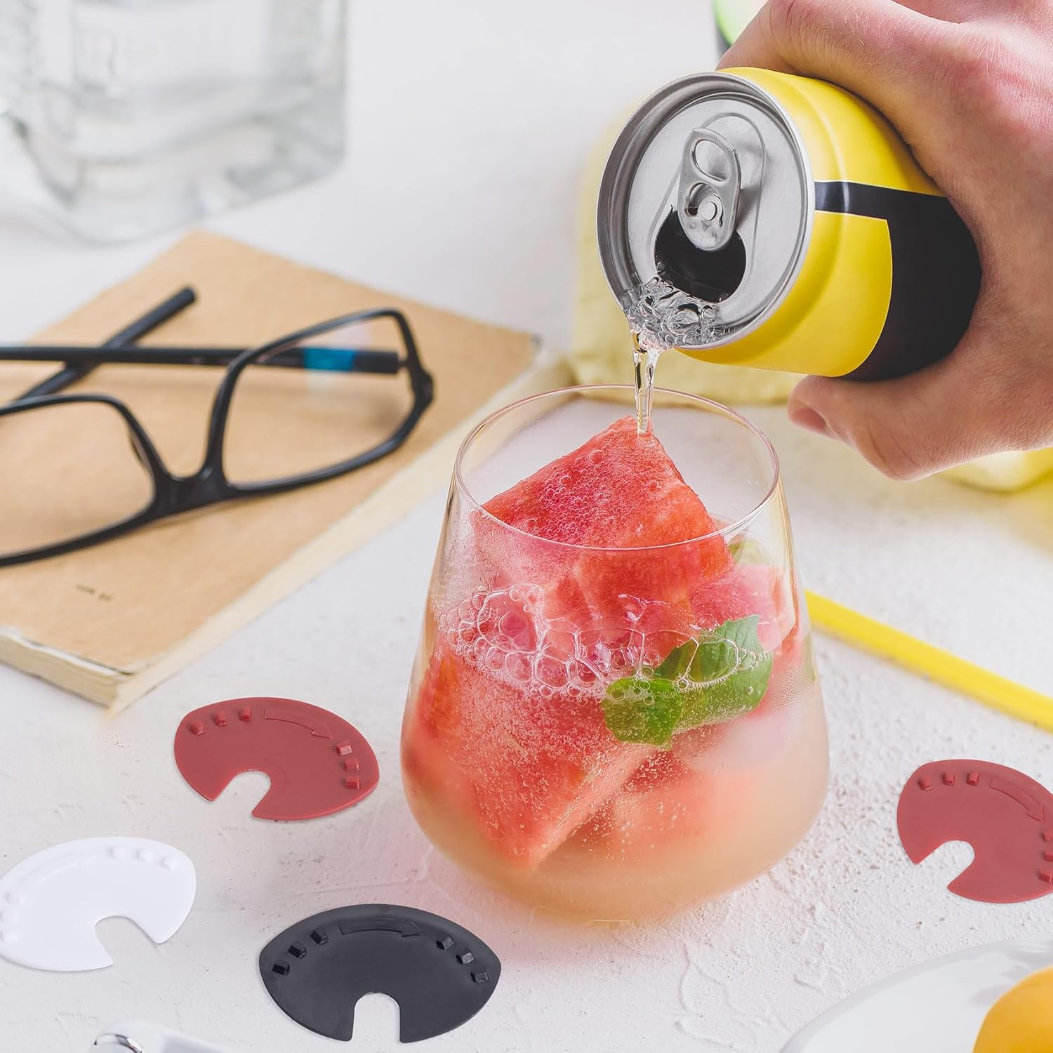 CHANZET Soda Can Covers Lids 12Pcs, Silicone Can Covers for Soda Lid Drink Beer Pop Beverage, Can Sealer Cap Closer Top Protector Fizz Keeper Spill Guard Black White Red 3 Colors Can Lids image number 2