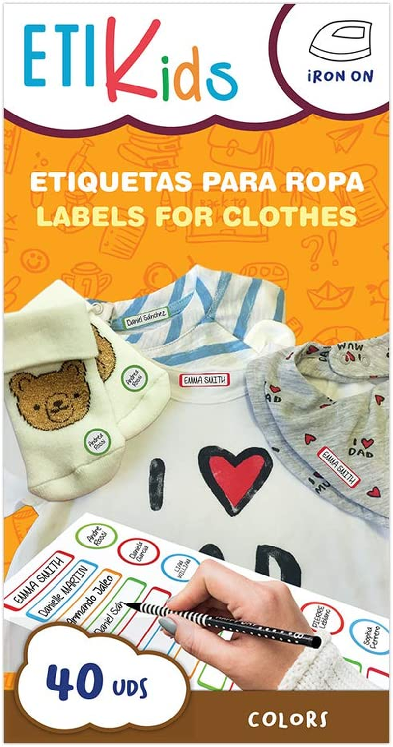 ETIKIDS 40 Clothing Labels for School and the Nursery School. Writable Fabric Labels (Color)