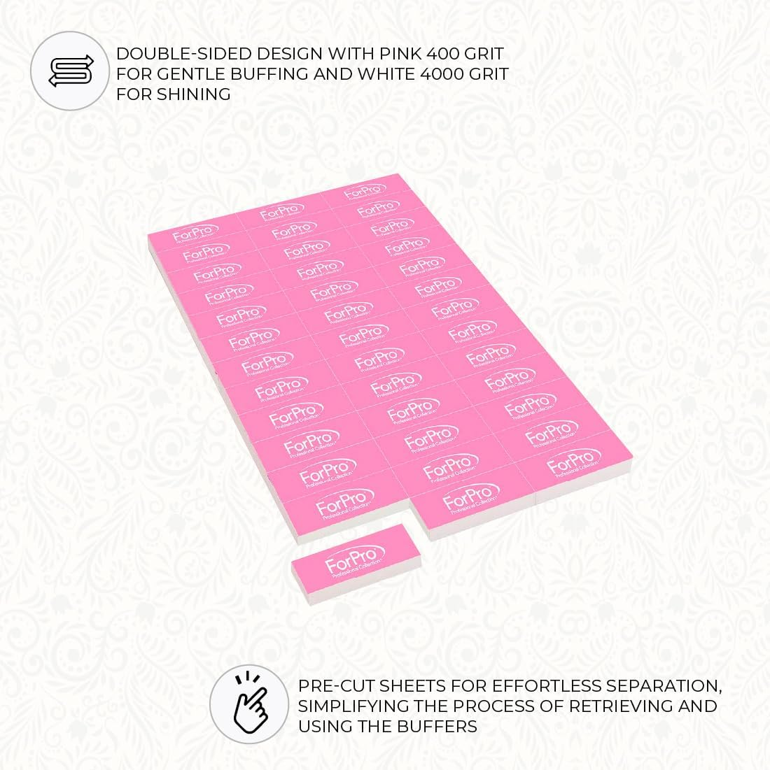 Forpro Sparkle Mini Buffer Sheet, Pre-Cut, Double-Sided Manicure & Pedicure Nail Buffers, Pink 400/White 4000 Grit, 39-Count image number 4