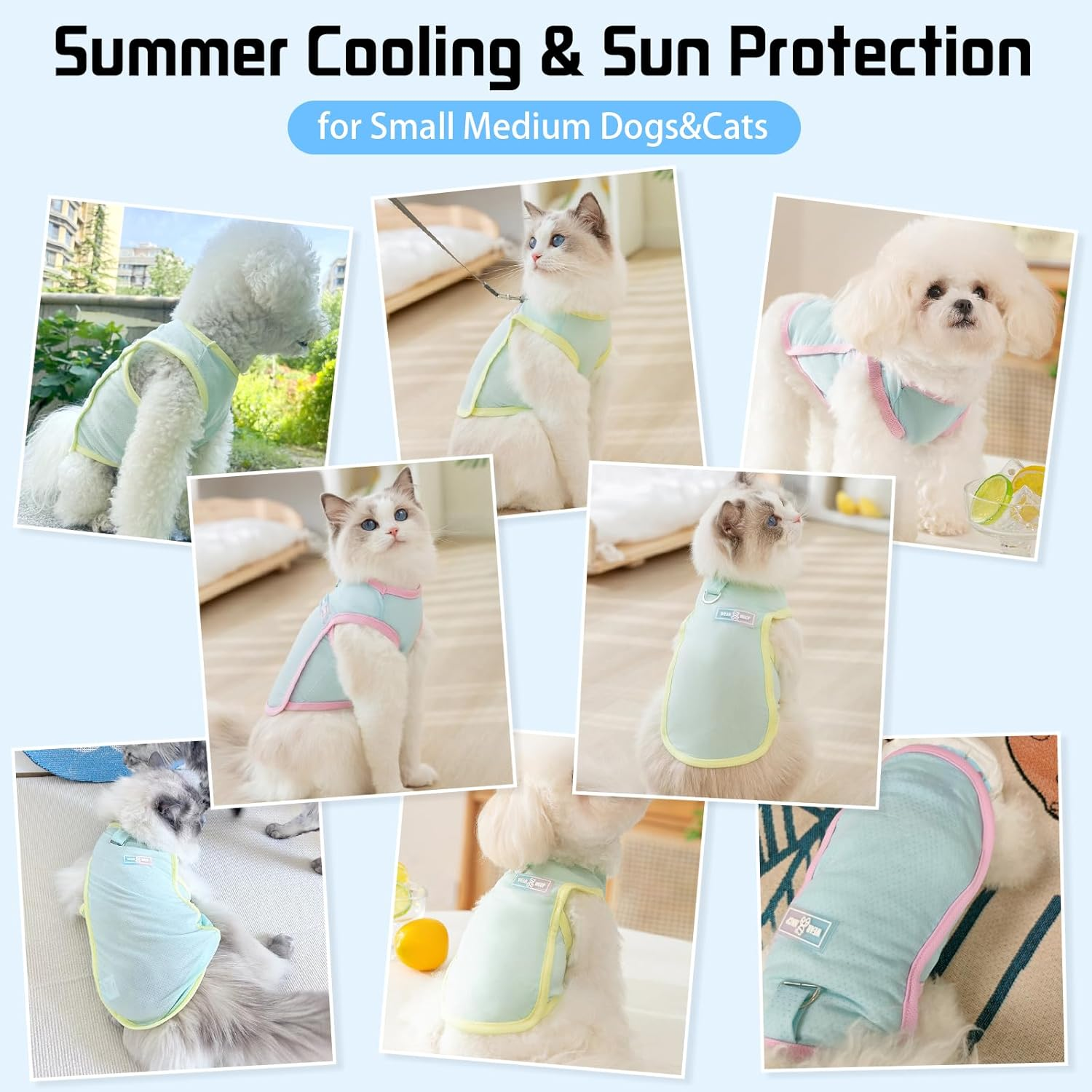 Yaopelky Dog Cat Dog Cooling Vest Summer Clothes with D Ring Breathable Quick Dry T Shirt Sun Protection Outdoor Activities (Blue, L, 4-5.5 image number 7