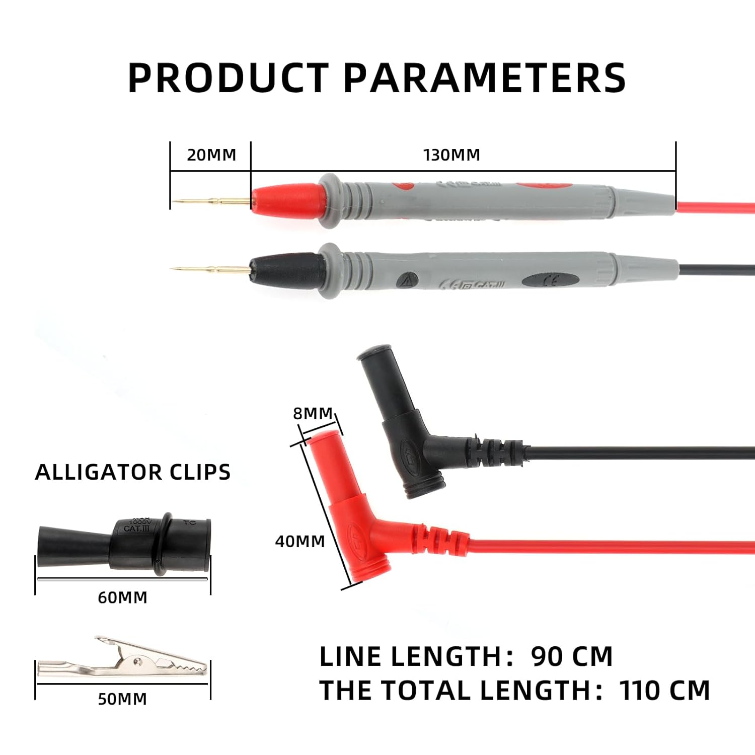 DIANN Multimeter Test Leads Kit Banana Plug with Push on Alligator Clips Precision Sharp Probes 1000V 20A Digital Electrical Test Probes image number 3