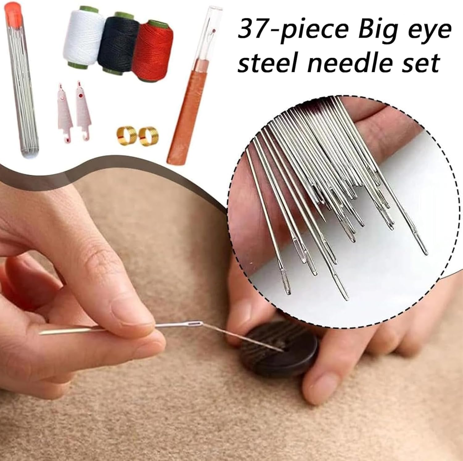 1 Set Sewing Kit, Complete Needle Set with 5 Sizes of Large Eye Needles, Includes Needle Case, Threaders, Seam Rippers, and Threads, Ideal for Quick Repairs, DIY Projects, and Travel Essentials image number 6