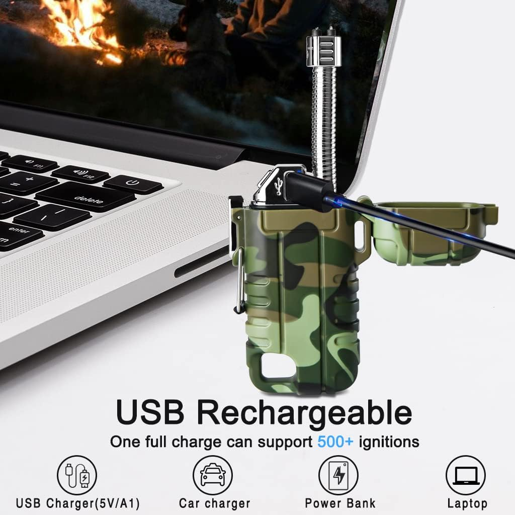 SUPRUS Waterproof Lighter Windproof Lighter Arc Plasma Lighters USB-C Rechargeable with Expandable and Flexible Neck for Outdoor, Camping & Kitchen (Camouflage) - Blue image number 3