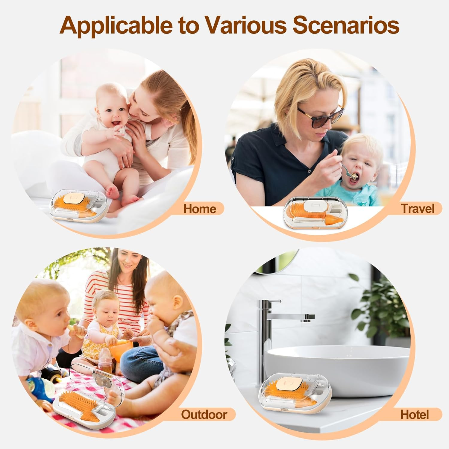 Baby Bottle Brush Set,Travel Bottle Cleaner Kit with UV Light,Silicone Bottle Brush,Nipple Brush,Straw Cleaner,Drying Rack,Baby Bottle Brushes for Cleaning,Baby Essentials for Home and Travel,Orange image number 4