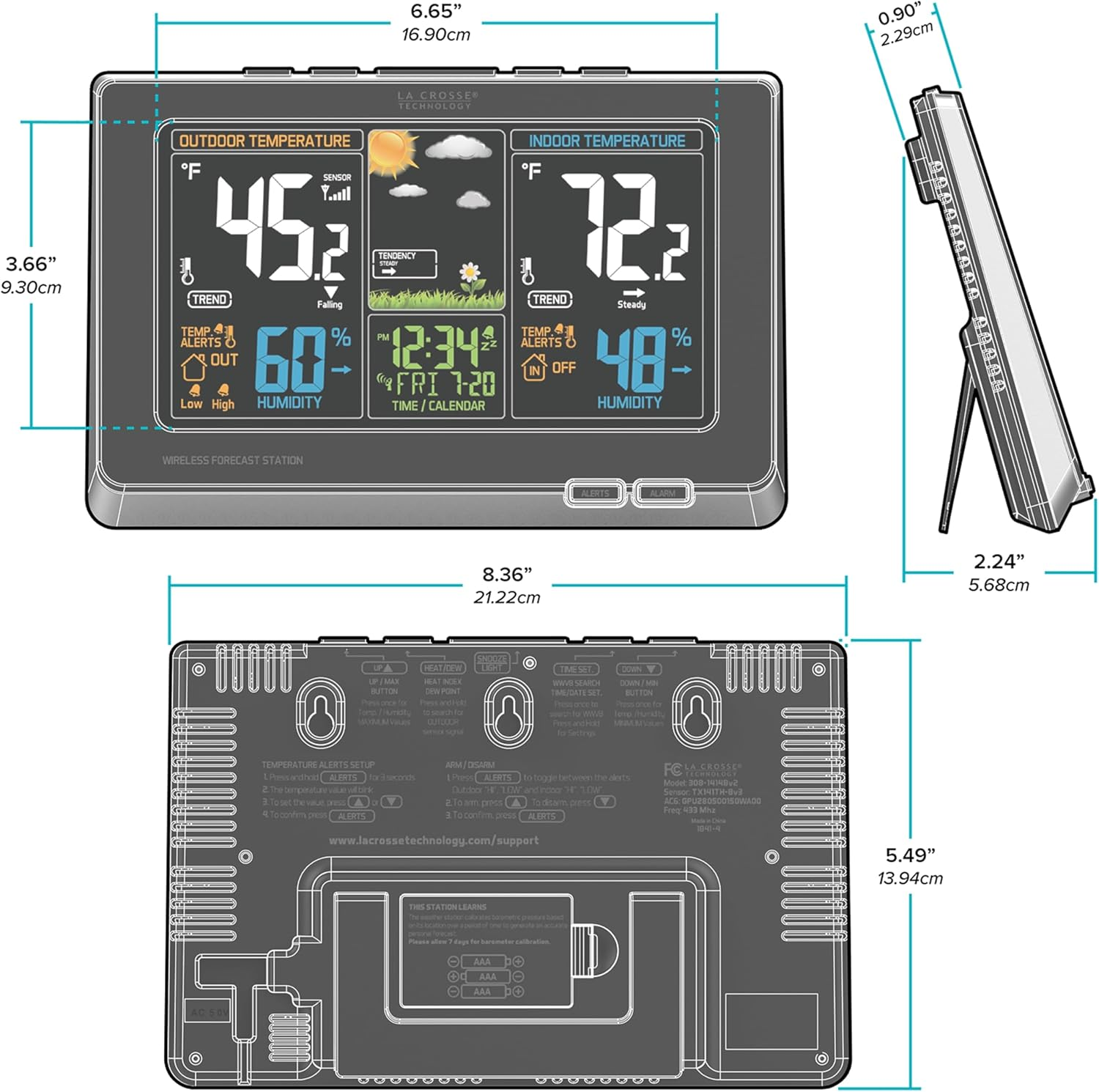 La Crosse Technology 308-1414B Wireless Atomic Digital Color Forecast Station with Alerts, Black