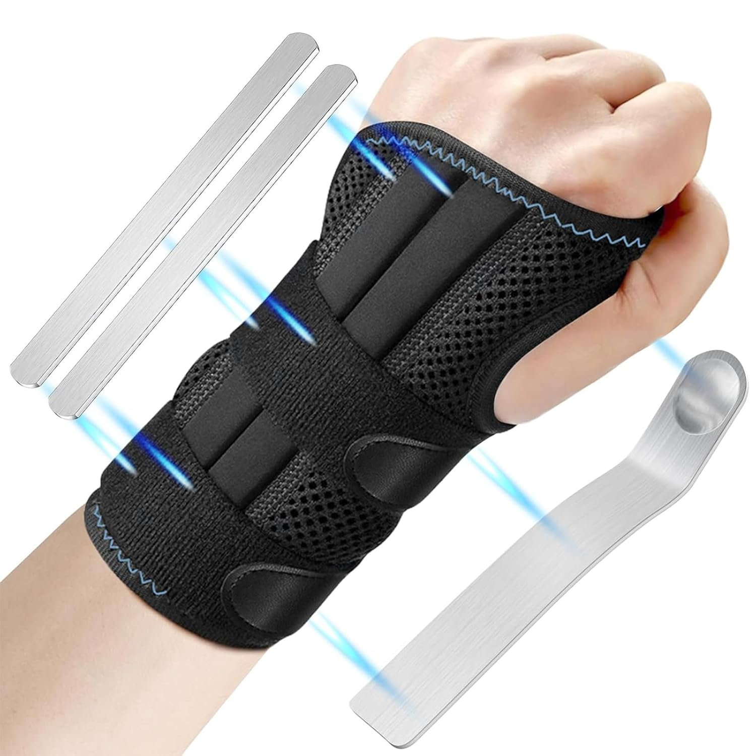 Carpal Tunnel Wrist Brace, Alleviates Tendonitis Wrist Brace Equipped with 3 Metal Stabilizers, Adjustable Wrist Support Wrap for Arthritis, Sprain, Sleeping, Working (Left, M) image number 4