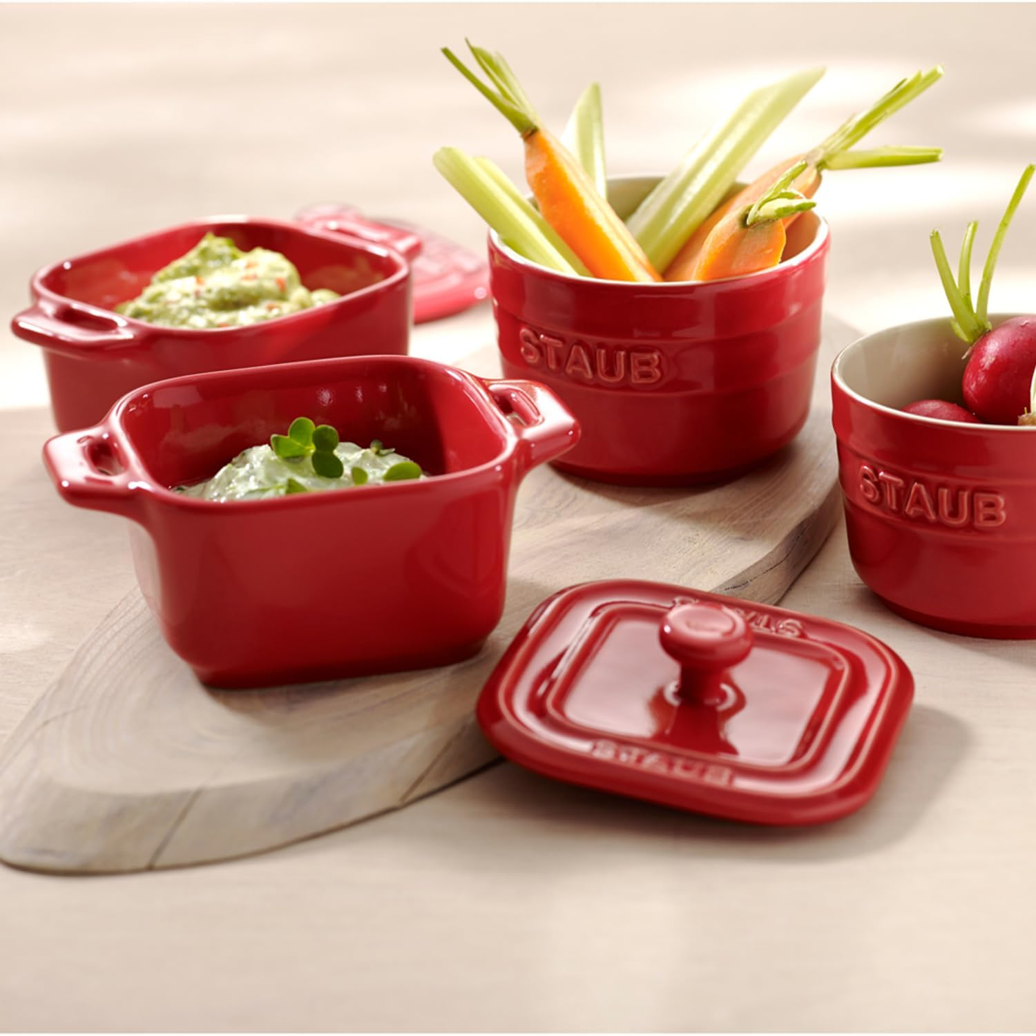 Staub La Cocotte Square 40511-098 Square Cocotte Pair Cherry 3.1 Inches (8 Cm) Ceramic Heat Resistant Storage Container, Microwave Safe - Blue, (Gran Blue) image number 3