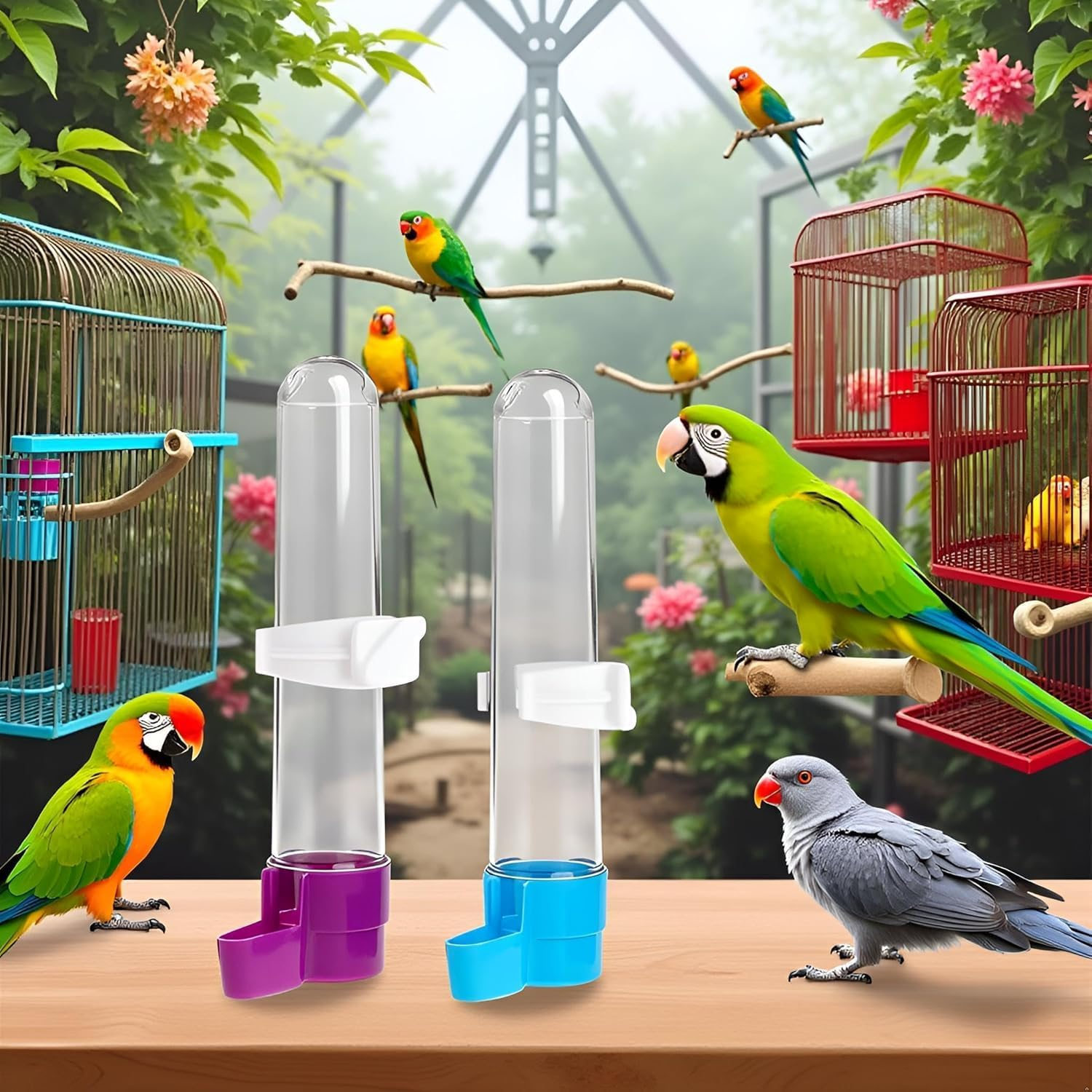 1Pc Parakeet Water Dispenser Hanging Plastic Automatic Feeder for Cage No Spill Food Container for Small Medium Birds Parrot Toys African Grey for Small Parrots Conure Macaw Parrot Toys(Random Color) image number 1