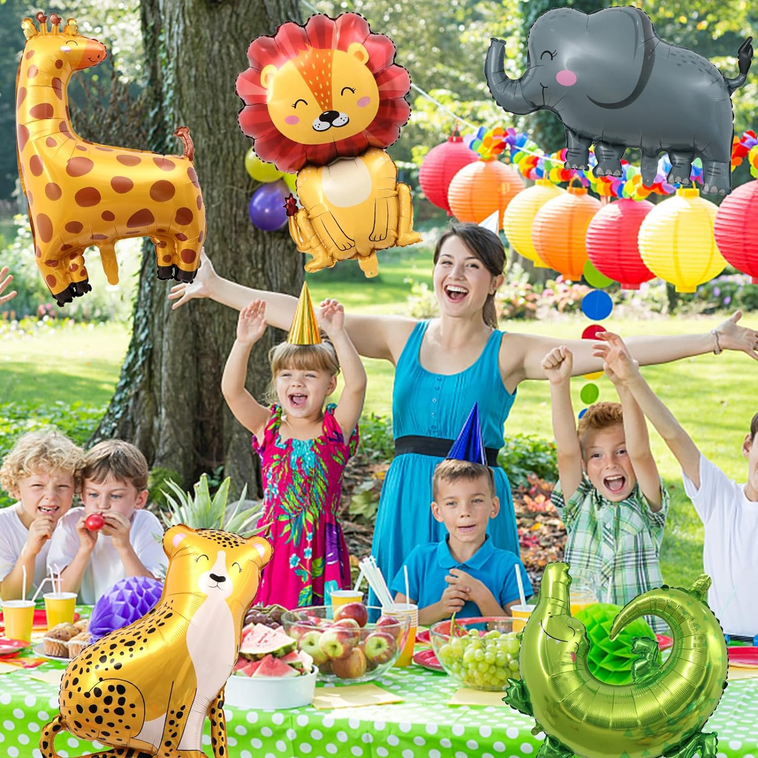 Pack of 7 Jungle Animal Balloons, 3D Jumbo Leopard Lion Monkey Zebra Giraffe Helium Balloon Set, Foil Balloon Forest Animals for Children Boys Girls Jungle Birthday Jungle Safari Animals Baby Shower image number 3