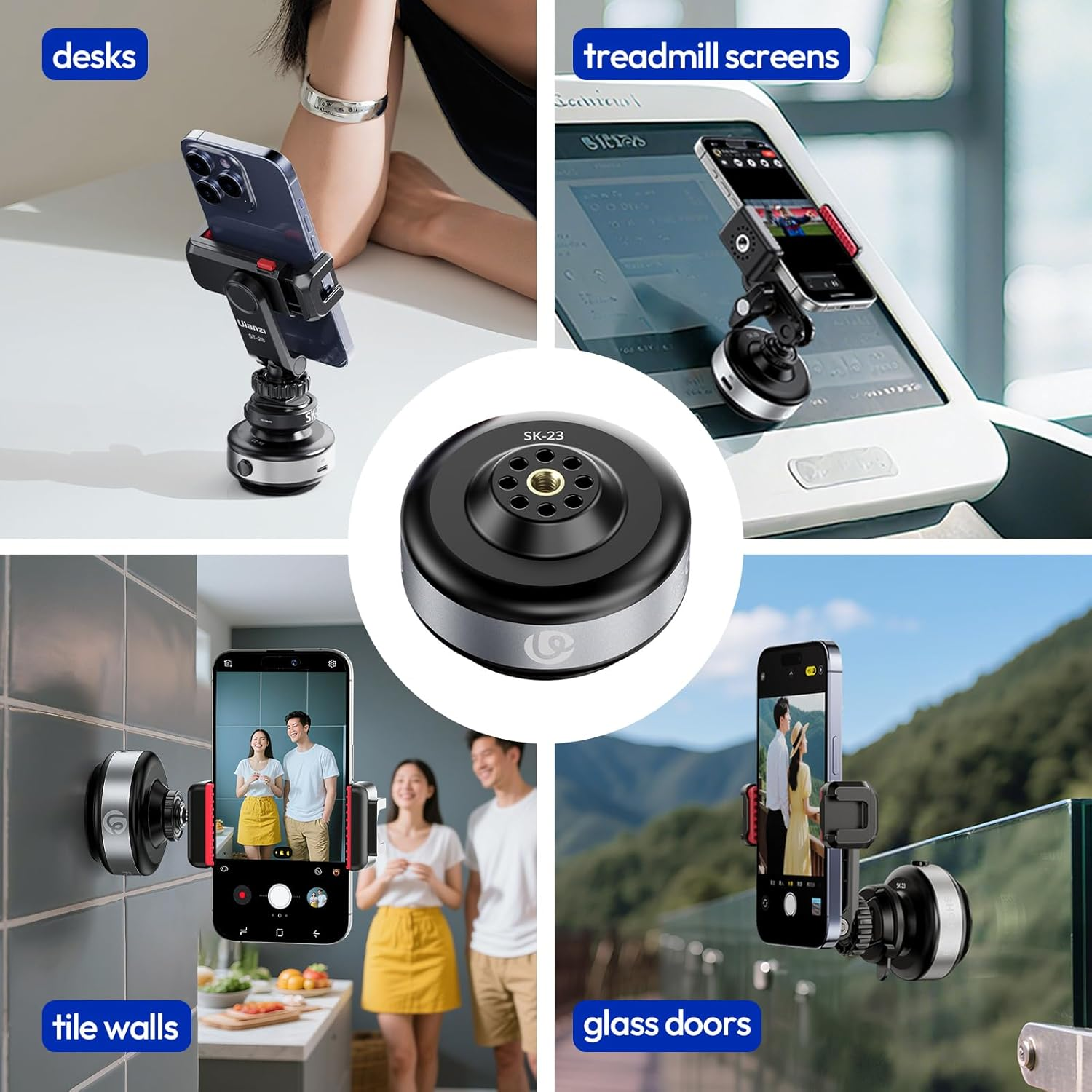 ULANZI SK-23 Electric Camera Suction Cup Mount with 1/4" Screw Hole for Gopro Hero 13/12/11/10/9, Insta360 X5/X4, DJI Osmo Pocket 3/2 Action 5 Pro/4, and Most Small Camera/Action Camera/Phone image number 1