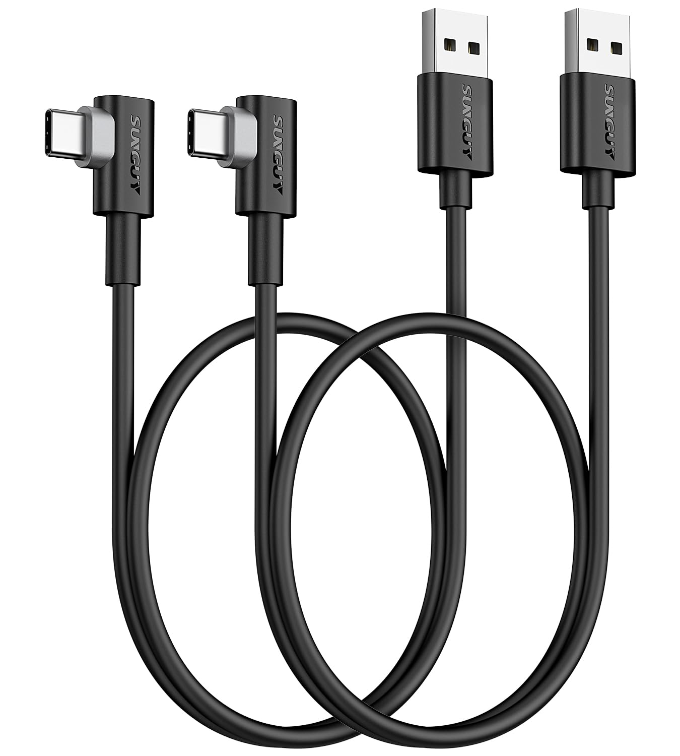 SUNGUY USB C 90 Degree Cable 1FT/0.3M, 2-Pack Right Angle 3A USB 2.0 Type C Fast Charge & Sync Cord Compatible with Galaxy S20 S10 S9 S8 plus S10E, A10E A20 A50 A51 A71, Note 20 10, Moto G7 G8