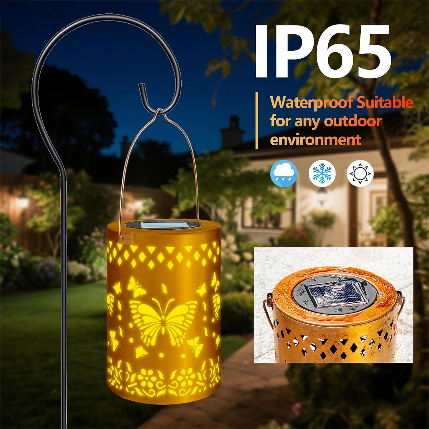 Solar Lanterns Outdoor Waterproof Butterfly Garden Lantern Birthday Holiday Gifts for Women Mom Grandma, Hanging Solar Lights Metal Decoration outside for Yard, Patio, Backyard, Porch, 2 Pack image number 2