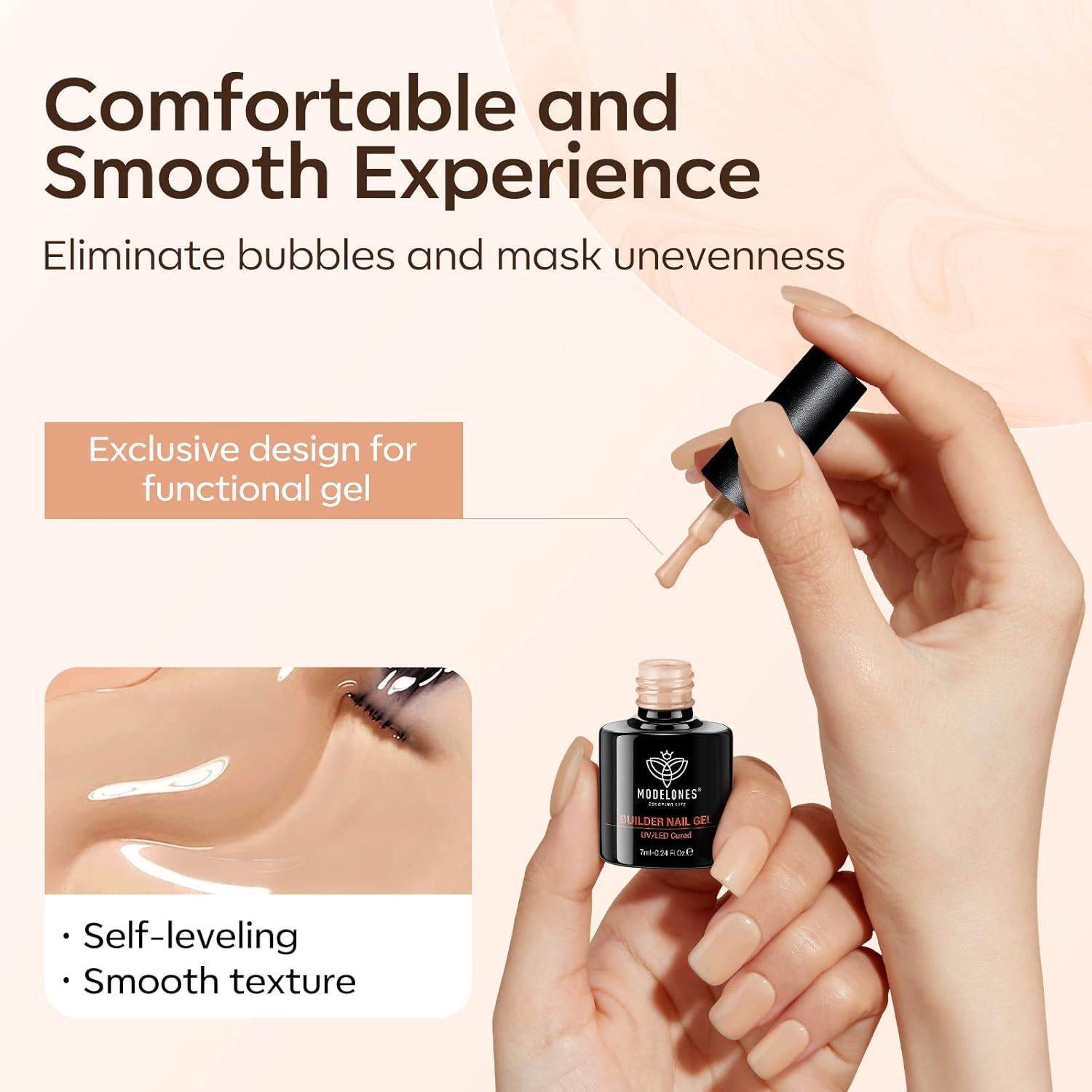 Modelones Builder Nail Gel Set, 6 Colors 8-In-One, Jelly Nude Brown Hard Builder Base Gel in a Bottle Nails Polish Strengthener Extension LED Nail Lamp Cured Color image number 6