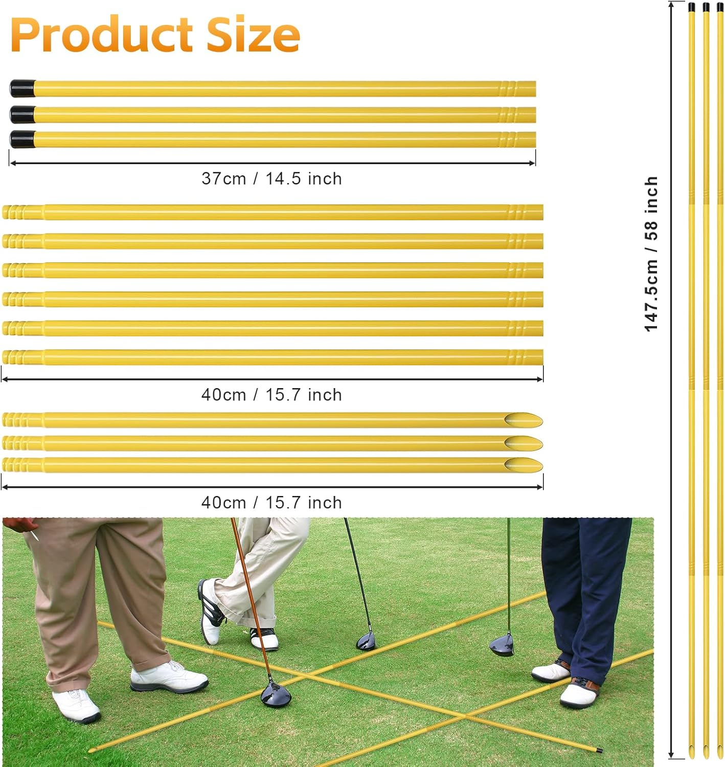 Golf Alignment Sticks, 3 Pack 58&rdquo;Golf Sticks Alignment Rods, Full Golf Practice Swing Trainer to Align Your Golf Shot