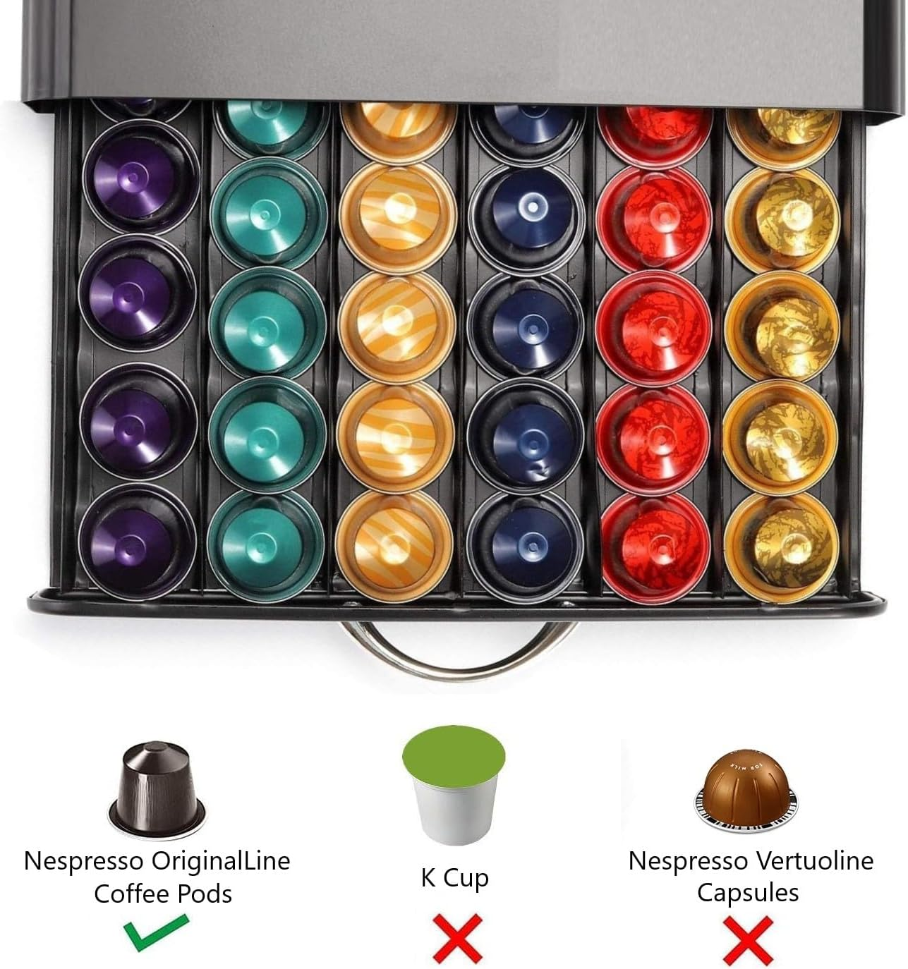 CARLA HOME Coffee Pods Holder Storage Drawer Compatible with 60 Nespresso Pods for Kitchen Storage & Organisation, Nespresso Pod Holder Coffee Machine for Home Storage (Black) image number 3