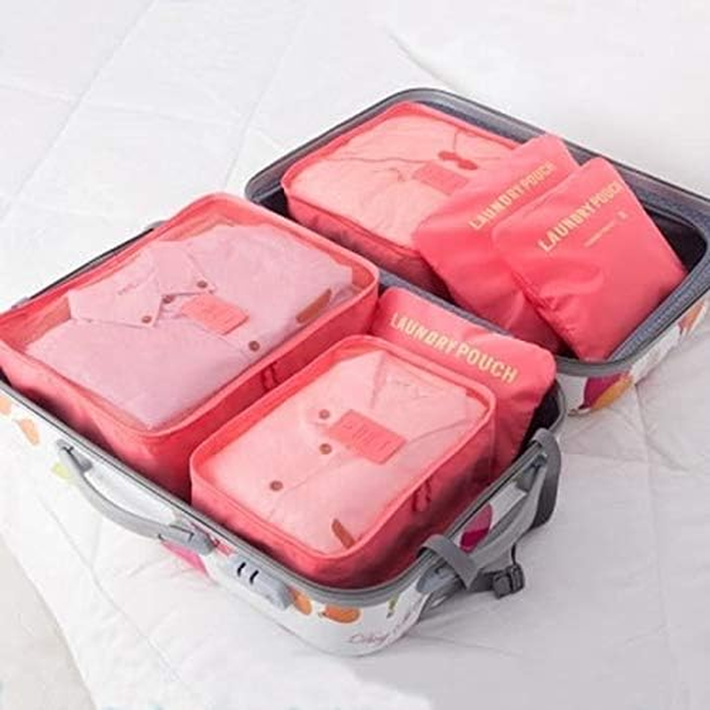 Go2Buy 6Pcs Travel Luggage Organizer Set Backpack Storage Pouches Suitcase Packing Bags (Peach Red) image number 1