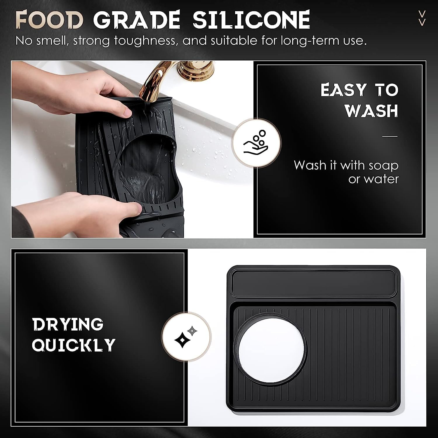 Silicone Coffee Machine Pad, Food-Grade Coffee Top Cover Mat Compatible with Breville 870/880 Coffee Machine, Waterproof Heat Resistant Non-Slip Silica Gel Pad Coffee Maker Accessory (Black) - Black image number 3