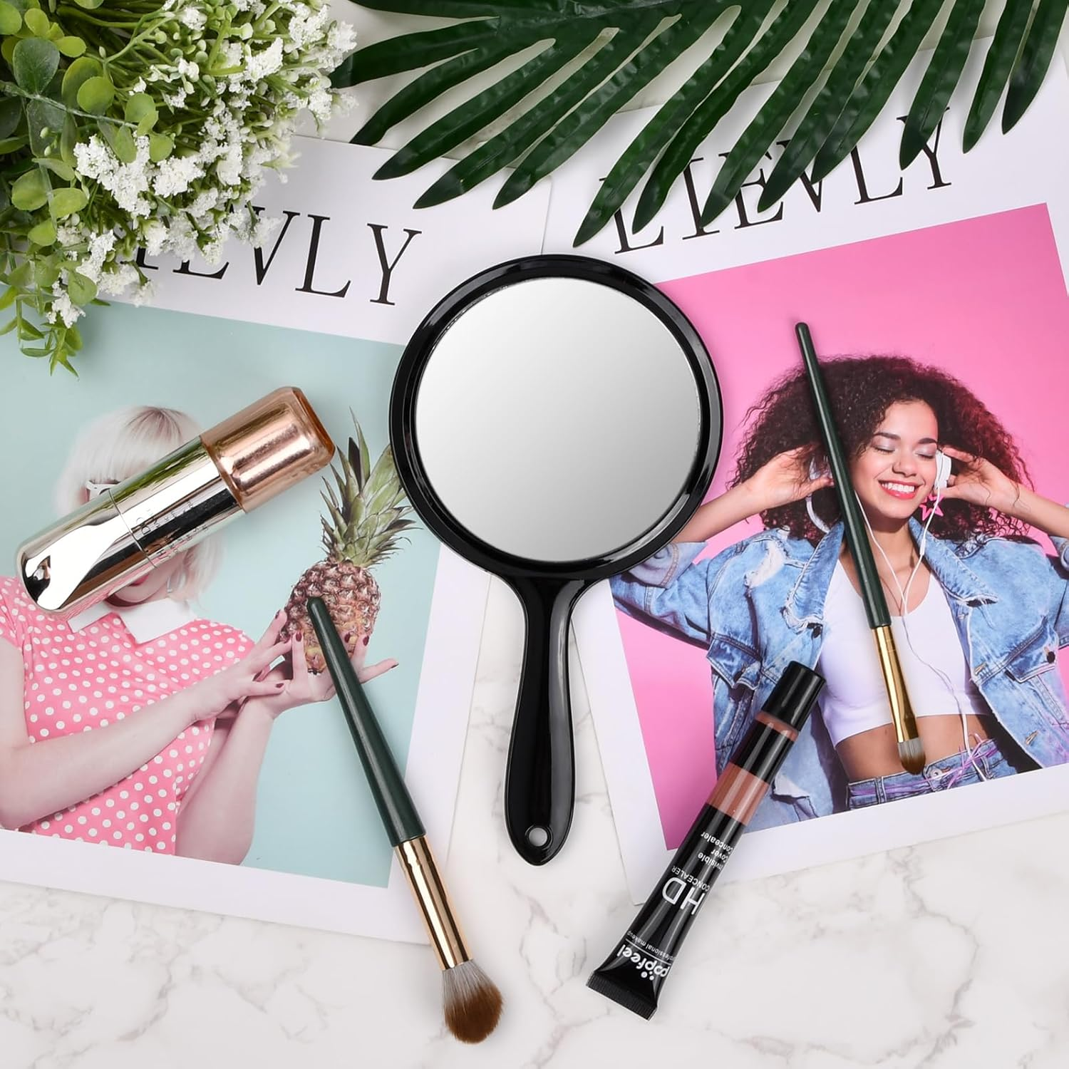 Hand Mirror Double Sided Mirror 1X/3X Magnifying Vanity Mirror round Shape Handheld with Handle for Women Daily Makeup Portable image number 4