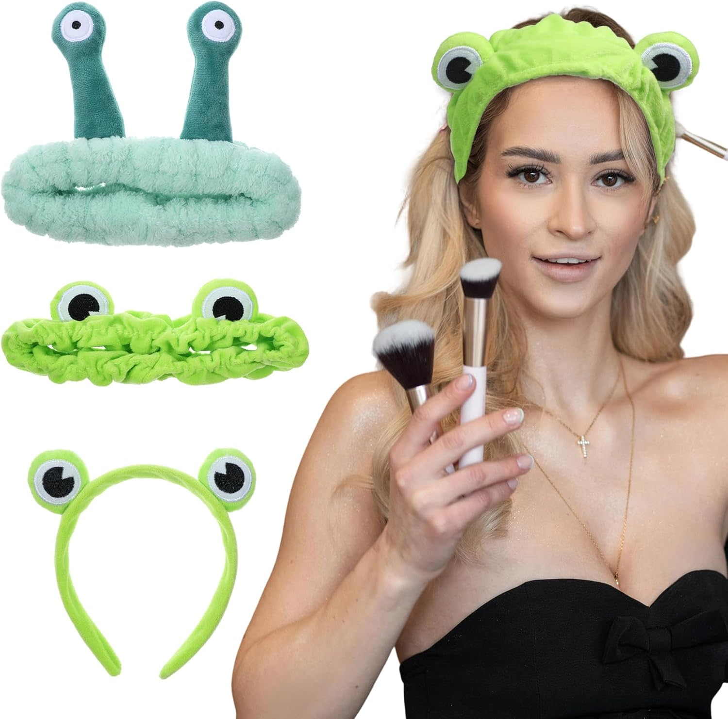 5 Piece Spa Headband Face Makeup Snail Cartoon Cute Hair Accessories Green Frog Eye Elastic Headband Skin Care Headband for Women Face Wash Skin Care Funny Gift image number 5