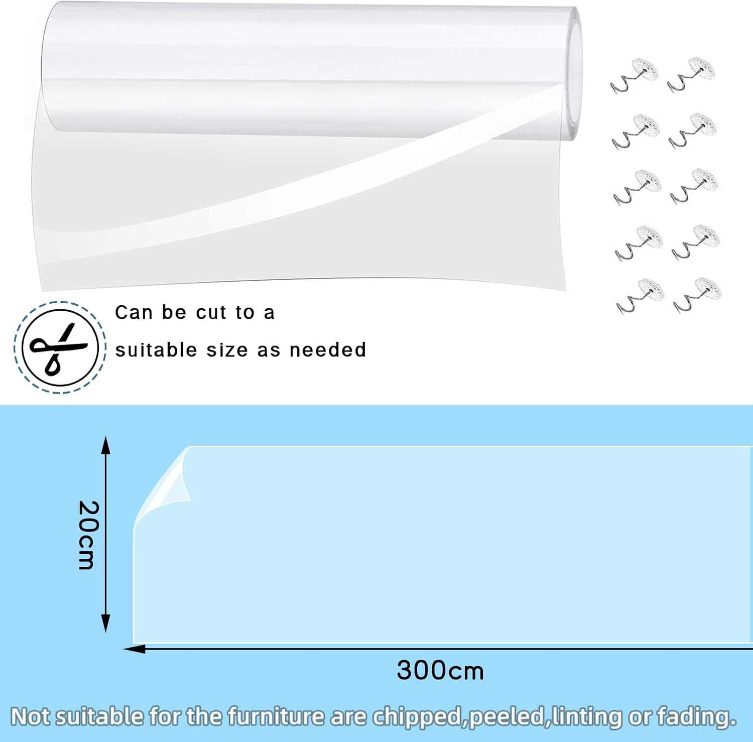 Cat Scratch Protection 3 M with 10 Screws, Scratch Protection Sofa Cat Sofa Transparent Scratch Protection Pad Furniture Protector Cat Furniture Protection Scratch Pads for Cats for Furniture Couch Door Wall Scratch Repellent image number 6