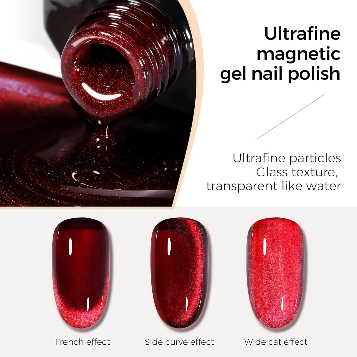 TOMICCA Cat Eye Gel Nail Polish Burgundy Red 15ML Holographic Gel Polish with Magnet Soak off UV LED Nail Lamp Glass Gel Polish for Nail Salon DIY - Nude image number 2