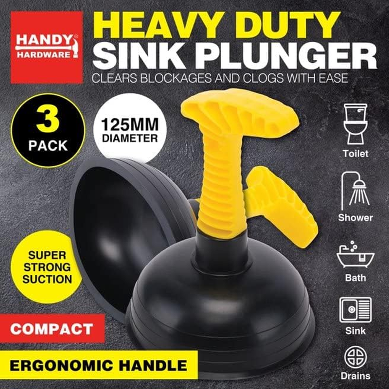Handy Hardware 3PK Plunger Sink Compact Stubborn Blockages Super Strong 125Mm image number 1