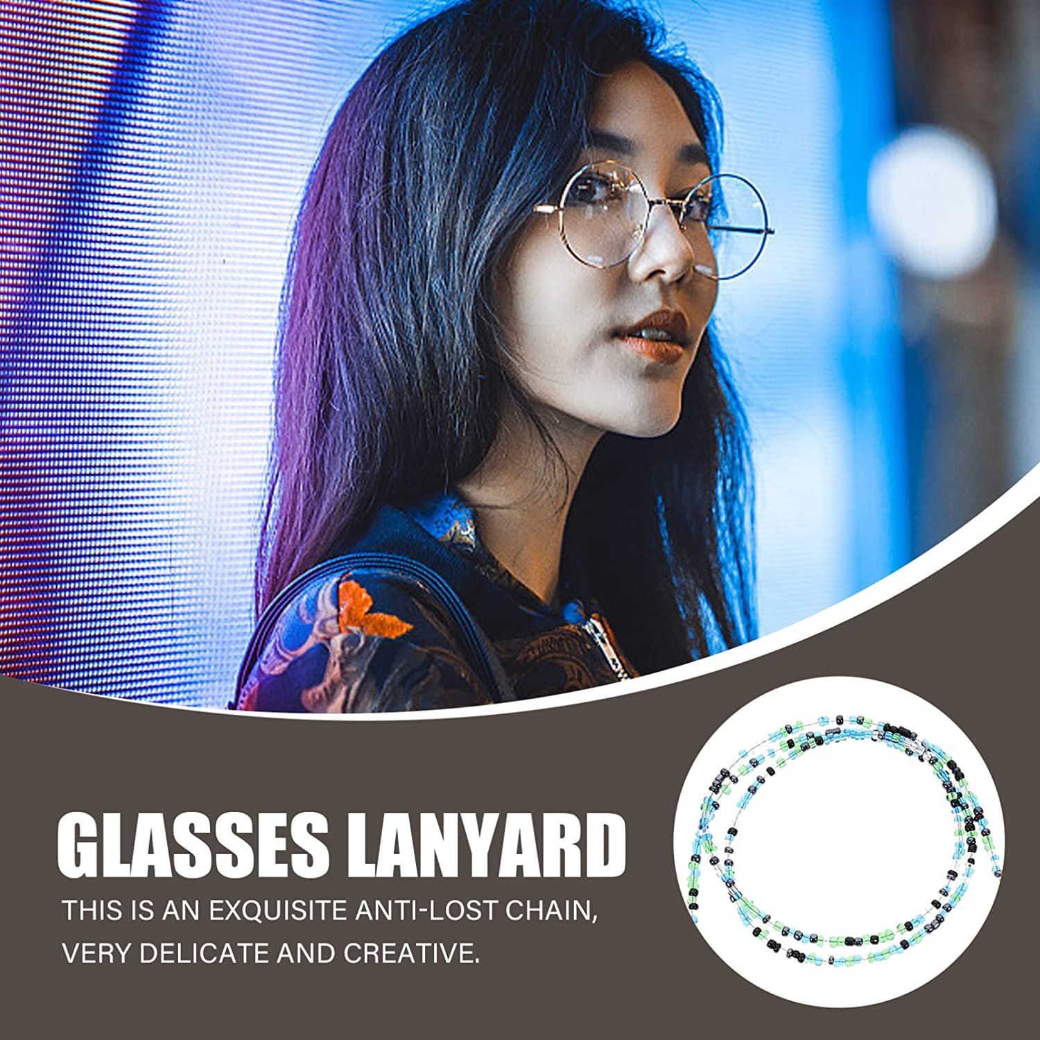 POPETPOP 3Pcs Beaded Eyeglass Chains Glasses Hanging Ropes Glasses String Holder Face Cover Neck Lanyard Sunglasses Chain Cord Eyewear Retainer Strap image number 6