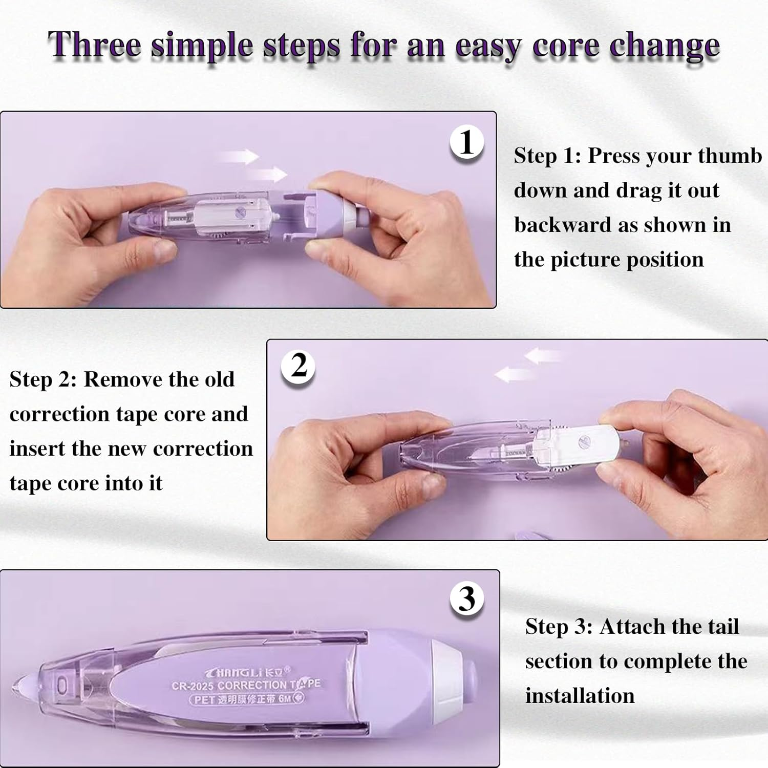 Fkereg Retractable White Out Pens 2 Pack with 2 Extra Refills, Cute Correction Tape Pen 5Mm X 24M, Refillable Whiteout Pen for Instant Correction Office Supplies, Purple & Brown image number 1