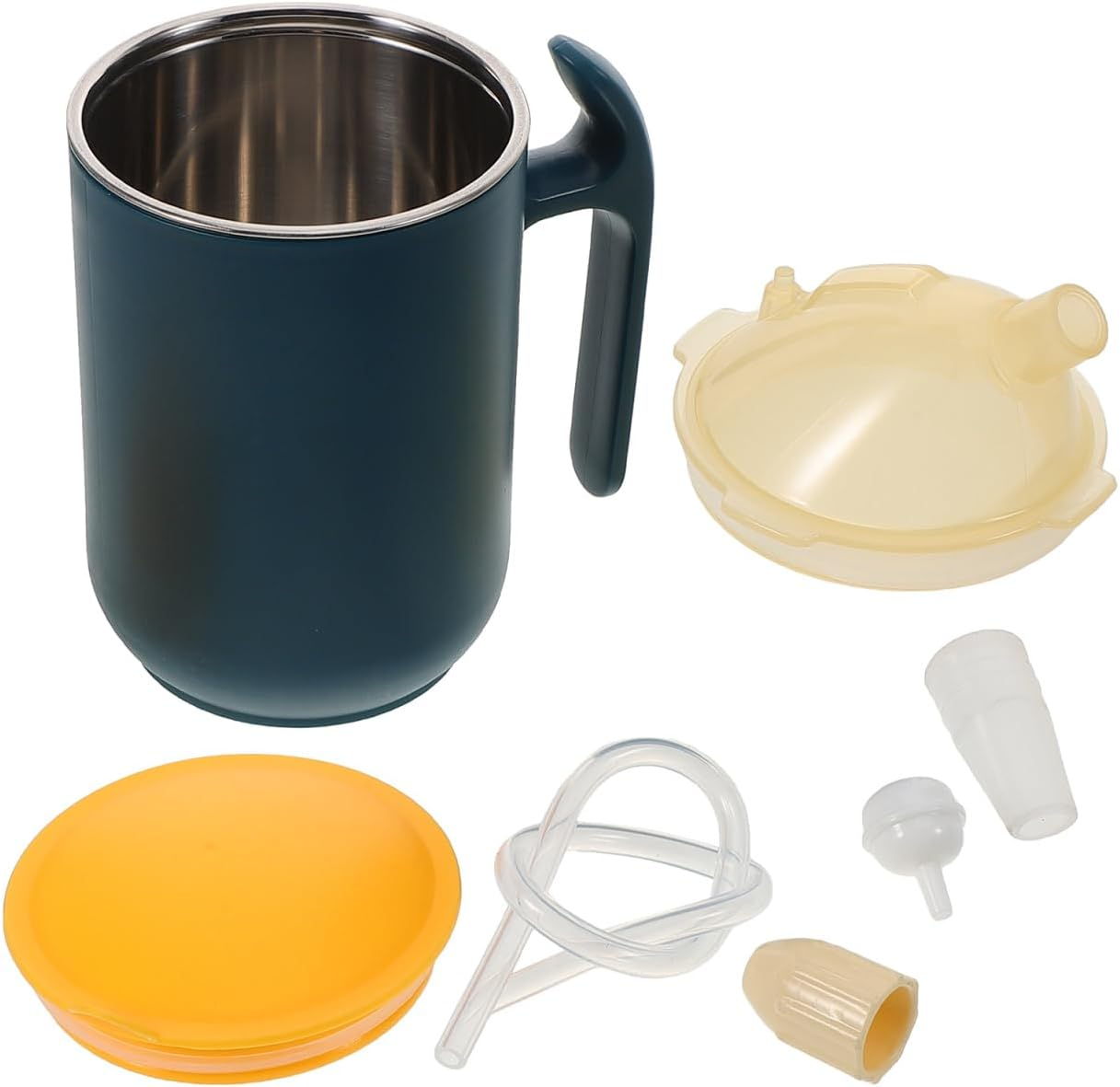 Minkissy Elderly Spill Proof Cup with Straw Handle 400Ml Drinking Bottles Adults Stainless Steel Feeding Resistant Leak-Proof for Pregnant Disabled Bedridden Patients-Blue image number 1